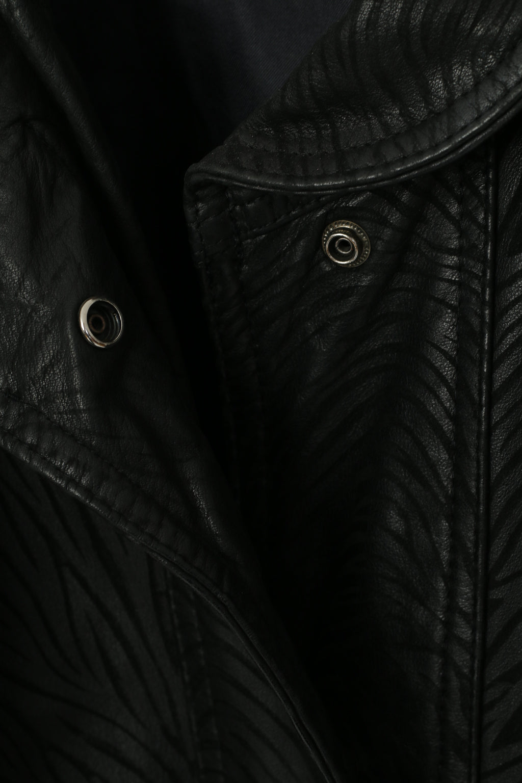 Jean Pierre Michelet Femme 42 L Veste Cuir Noir vintage années 80 Vache Nappa Imprimé Zèbre