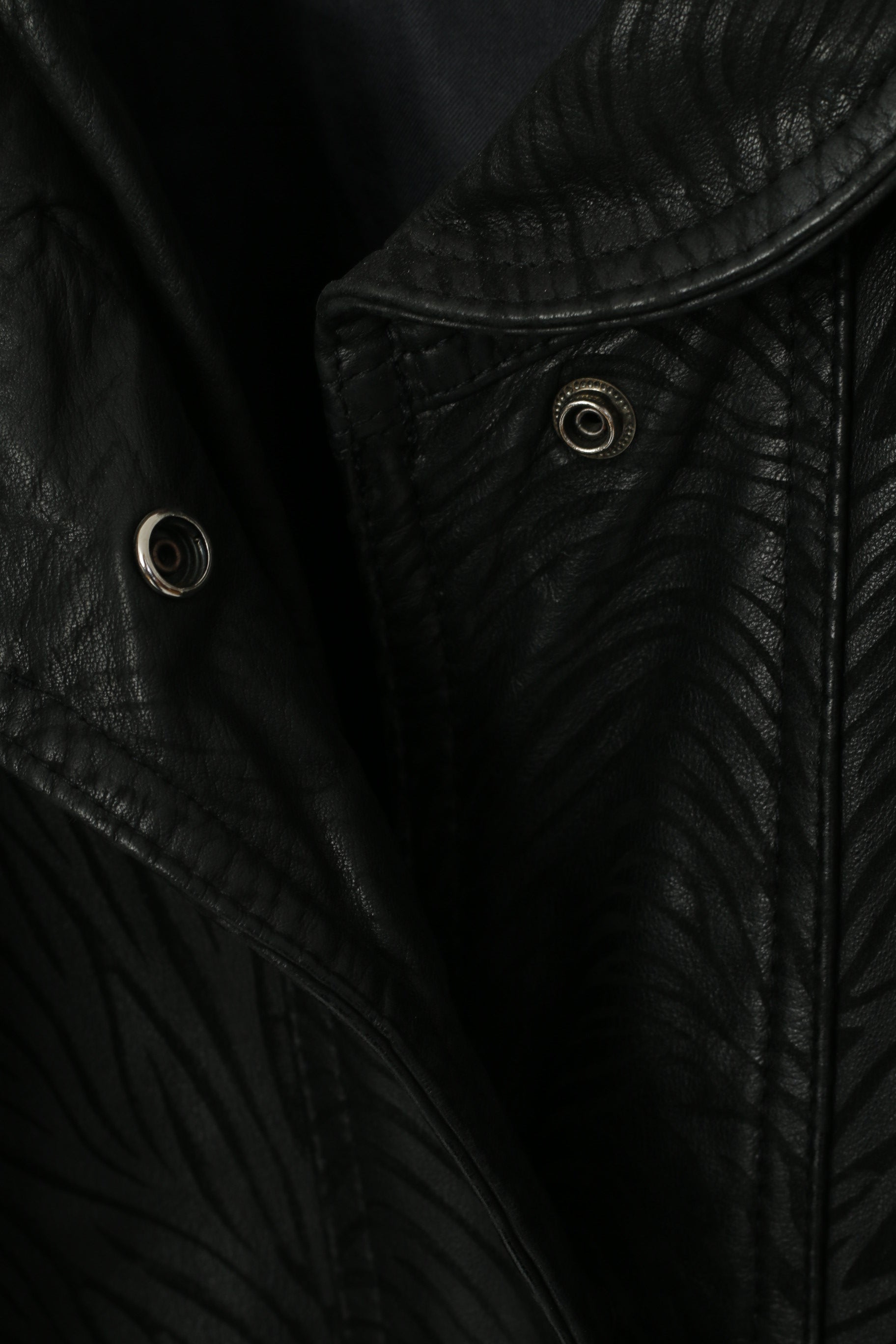 Jean Pierre Michelet Femme 42 L Veste Cuir Noir vintage années 80 Vache Nappa Imprimé Zèbre