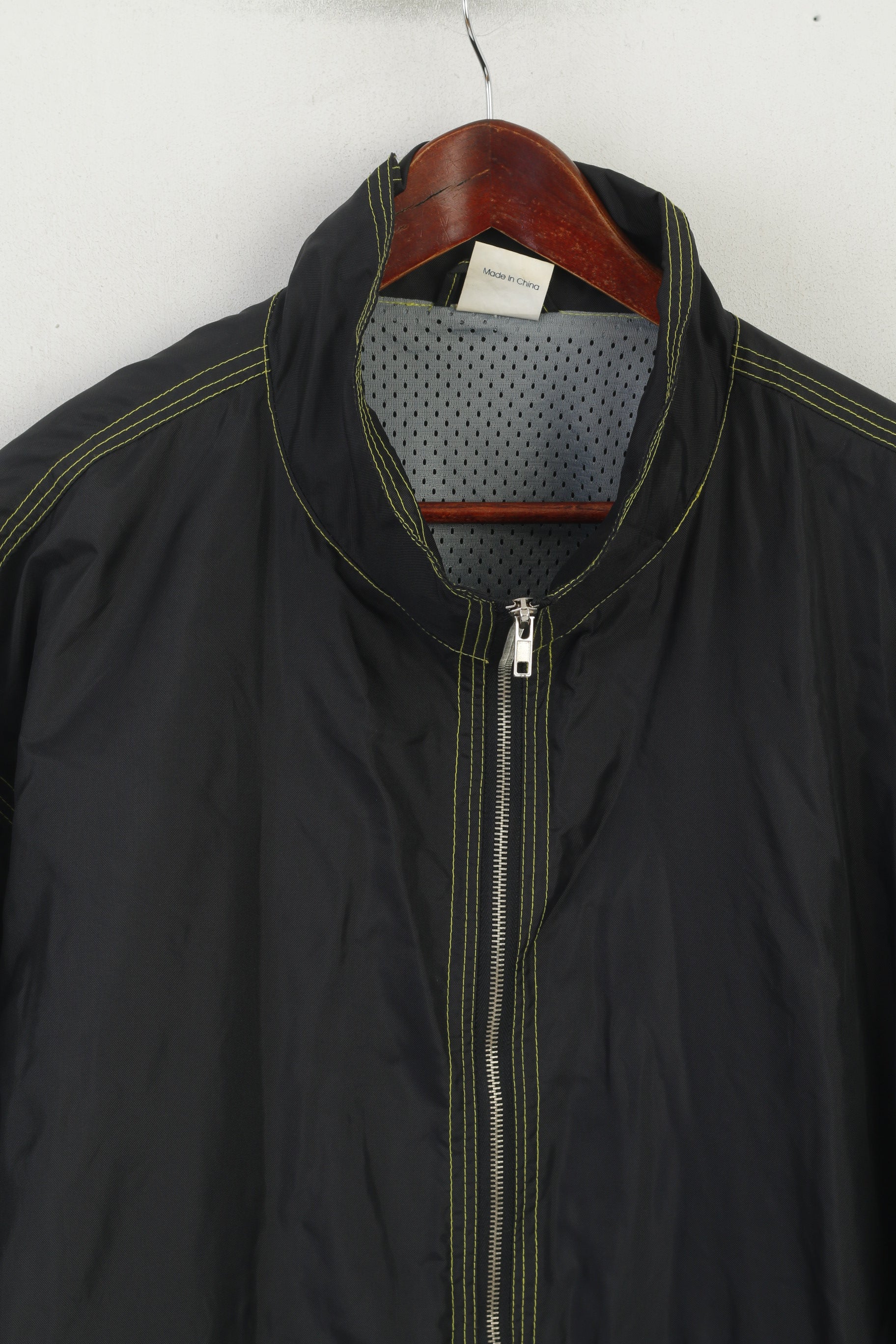 Etirel Men L Long Jacket Black Nylon Waterproof Full Zipper Rainproof Vintage Top