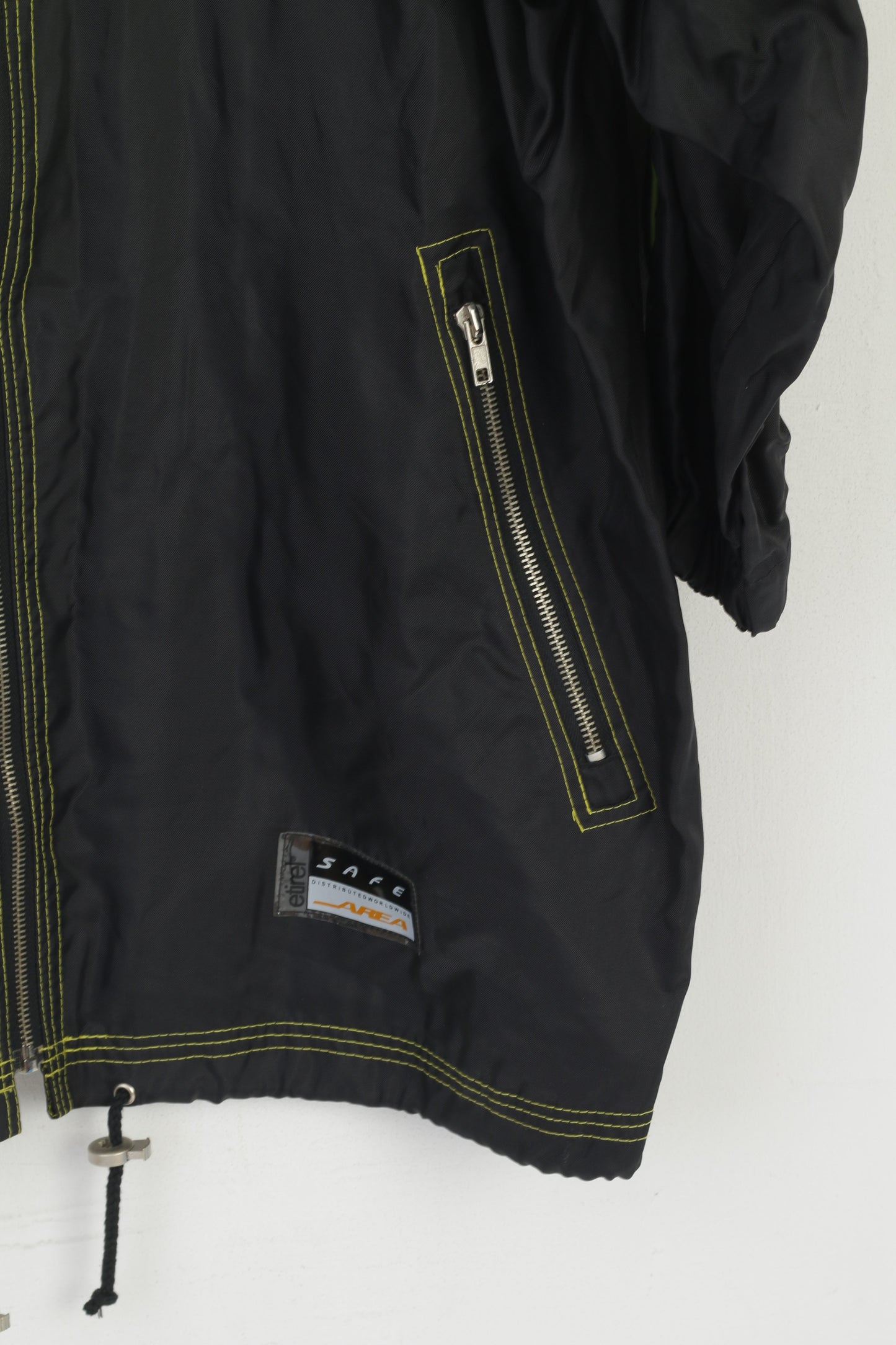 Etirel Men L Long Jacket Black Nylon Waterproof Full Zipper Rainproof Vintage Top