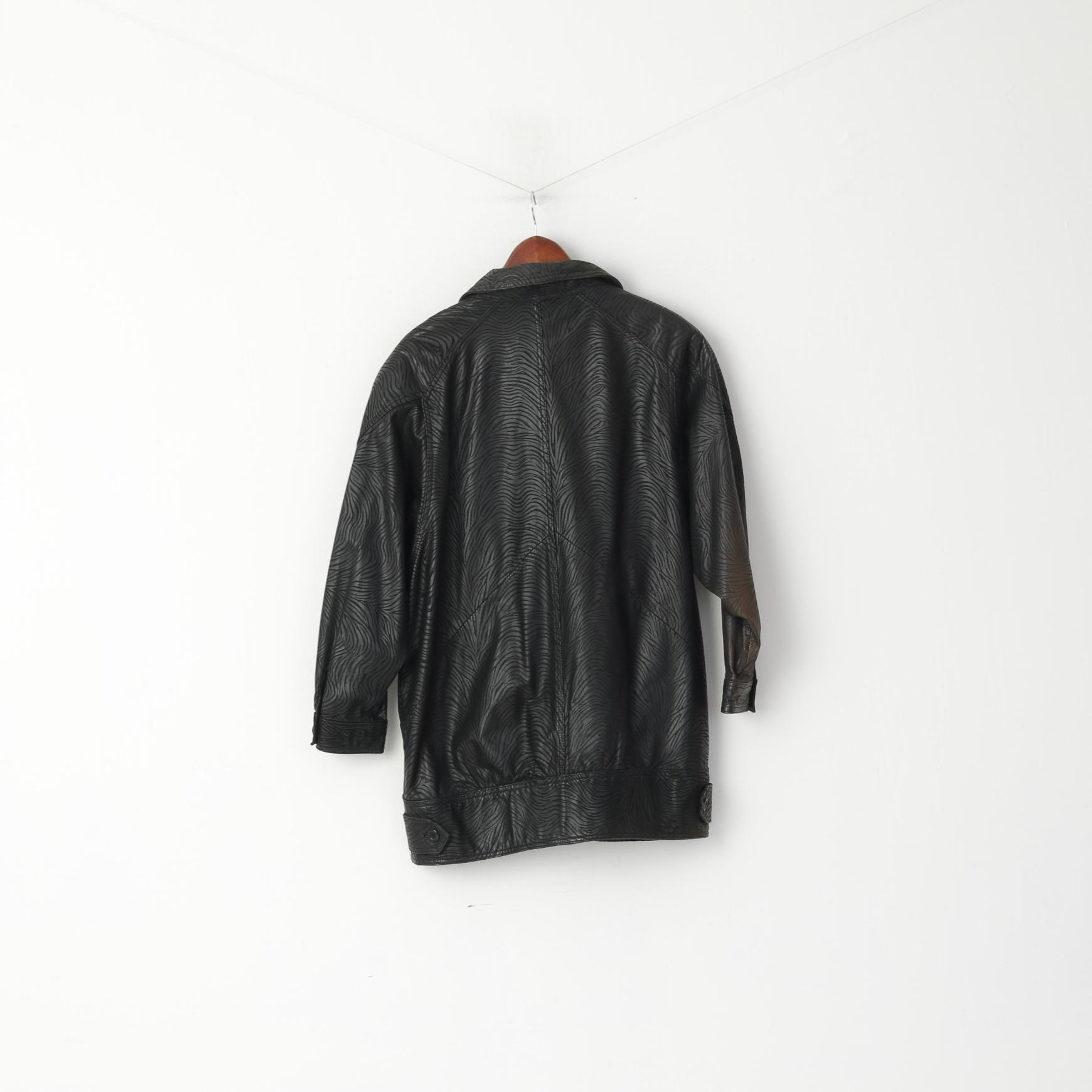 Jean Pierre Michelet Femme 42 L Veste Cuir Noir vintage années 80 Vache Nappa Imprimé Zèbre