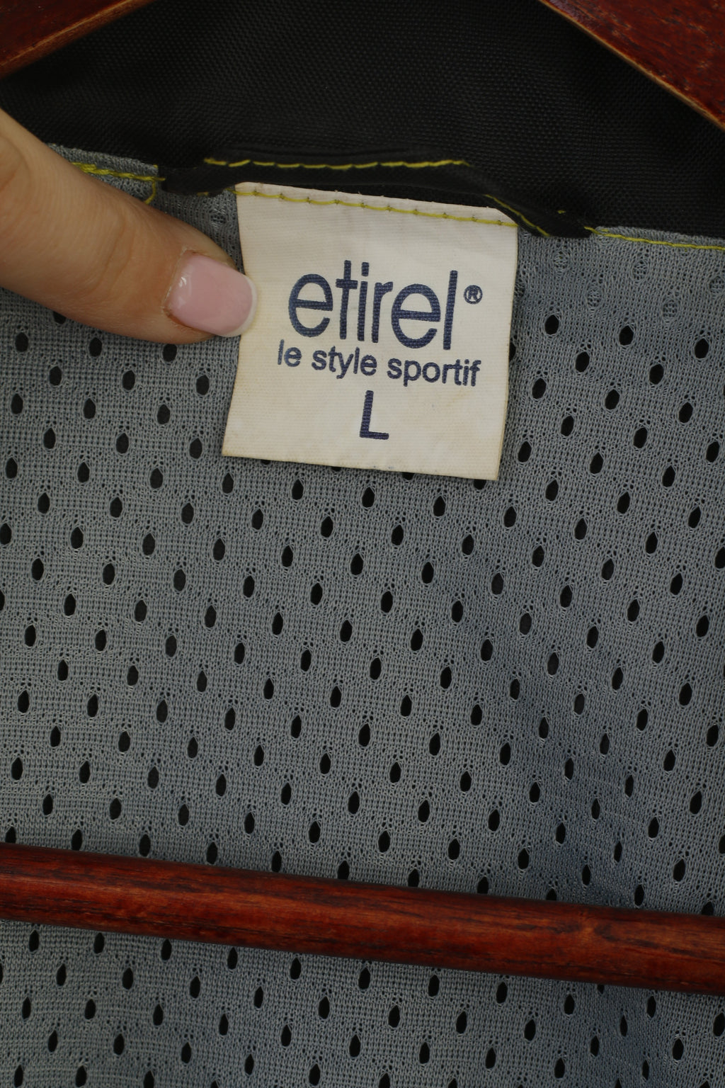 Etirel Men L Long Jacket Black Nylon Waterproof Full Zipper Rainproof Vintage Top