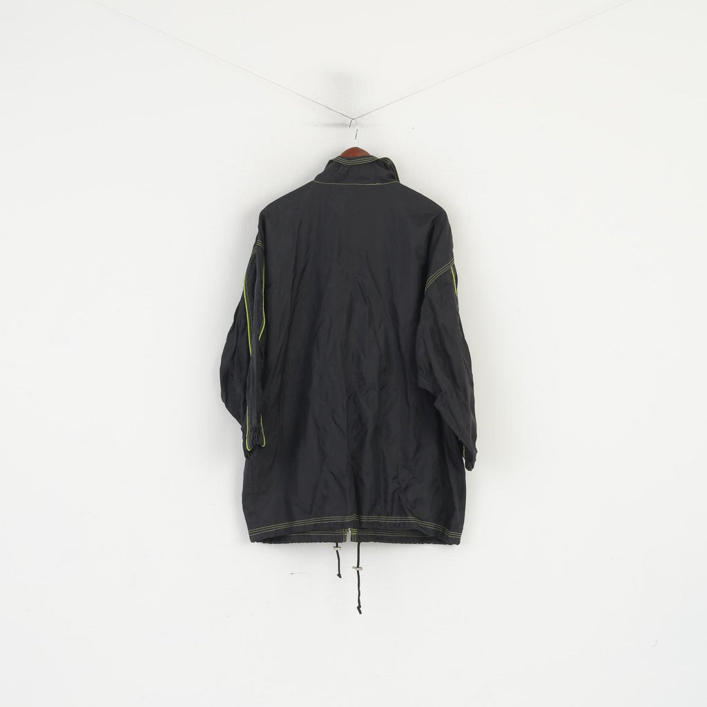 Etirel Men L Long Jacket Black Nylon Waterproof Full Zipper Rainproof Vintage Top