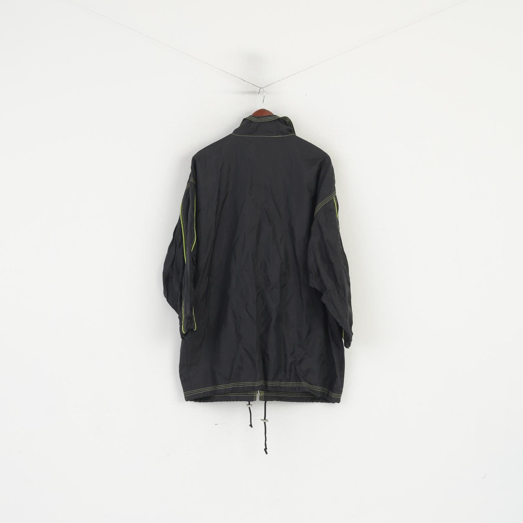 Etirel Men L Long Jacket Black Nylon Waterproof Full Zipper Rainproof Vintage Top