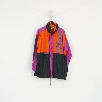 Anzoni Men XL Jacket Orange Vintage Hidden Hood Full Zipper Lightweight Rain Top