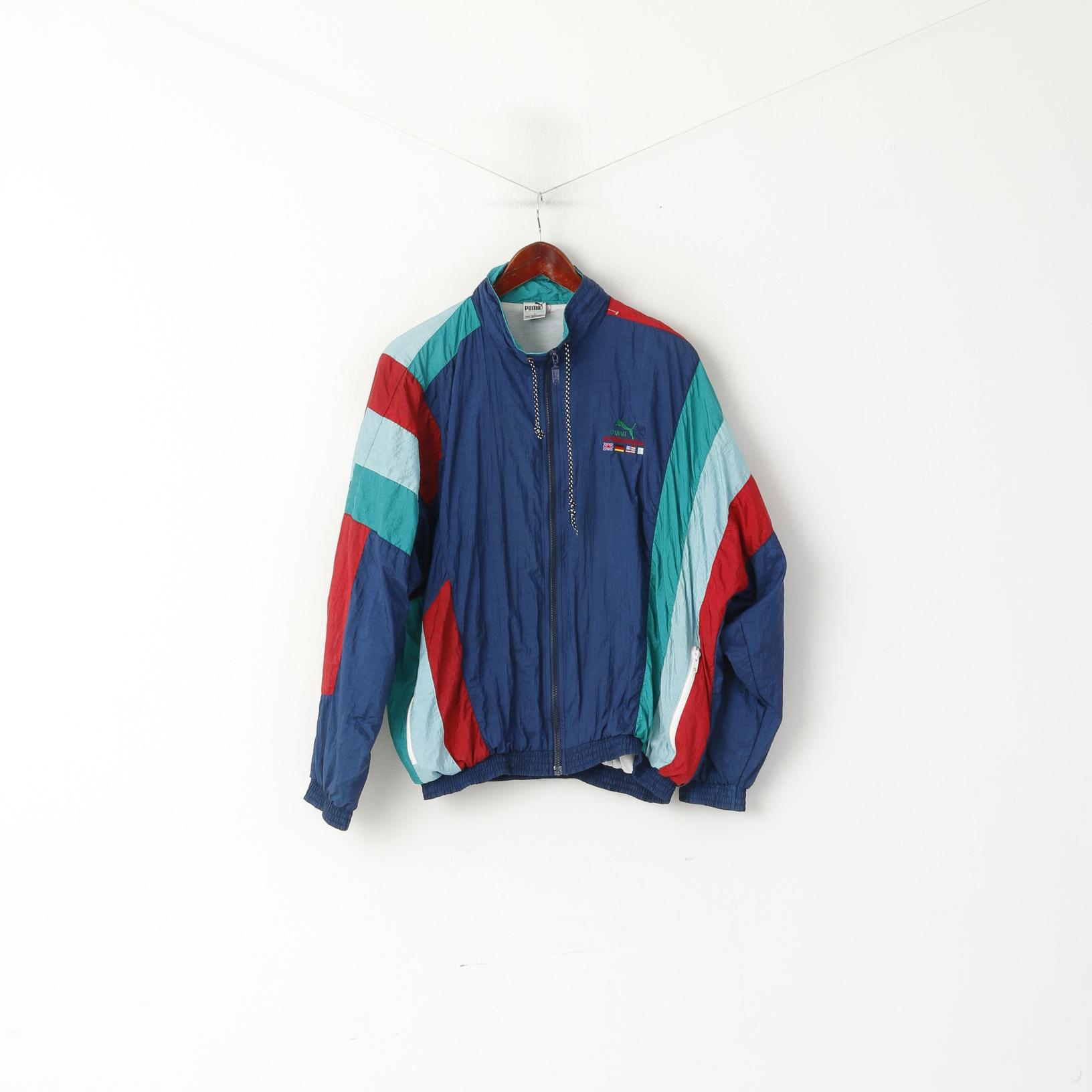 Puma International Veste de survêtement L pour homme Bleu marine Vintage Nylon Festival Sport Top