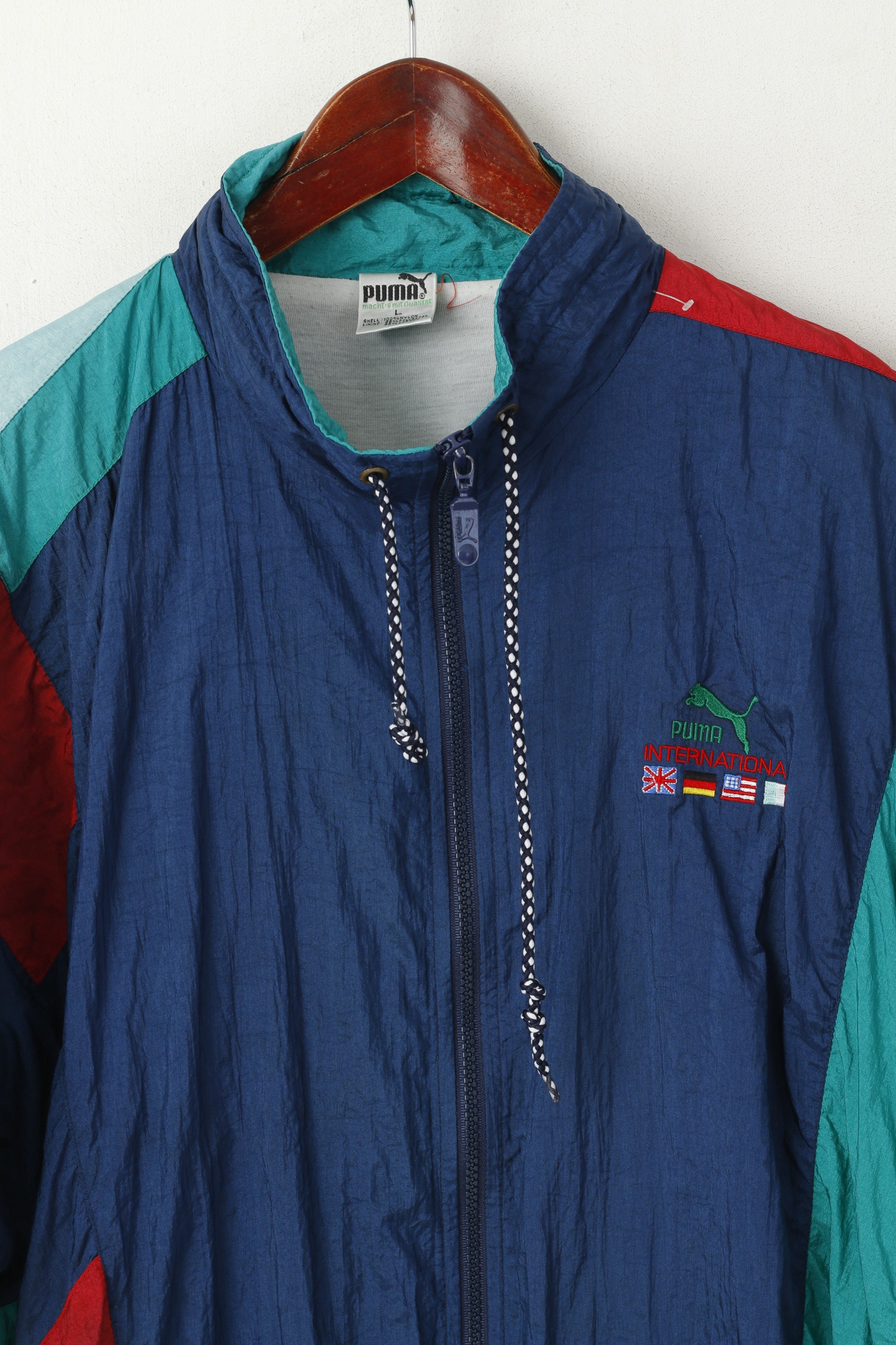 Puma International Veste de survêtement L pour homme Bleu marine Vintage Nylon Festival Sport Top