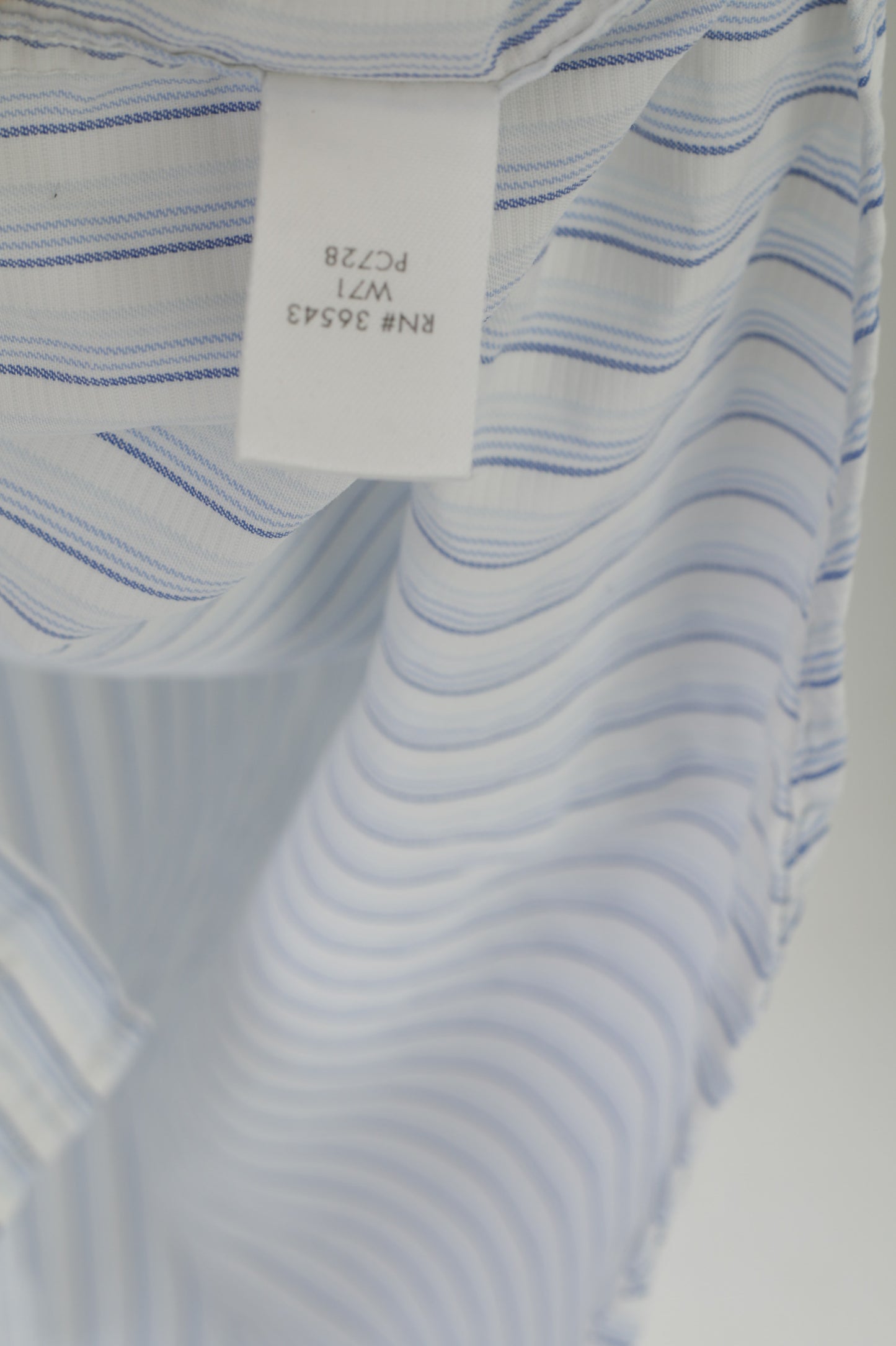 Calvin Klein Men L Casual Shirt White Blue Striped Cotton Long Sleeve Top