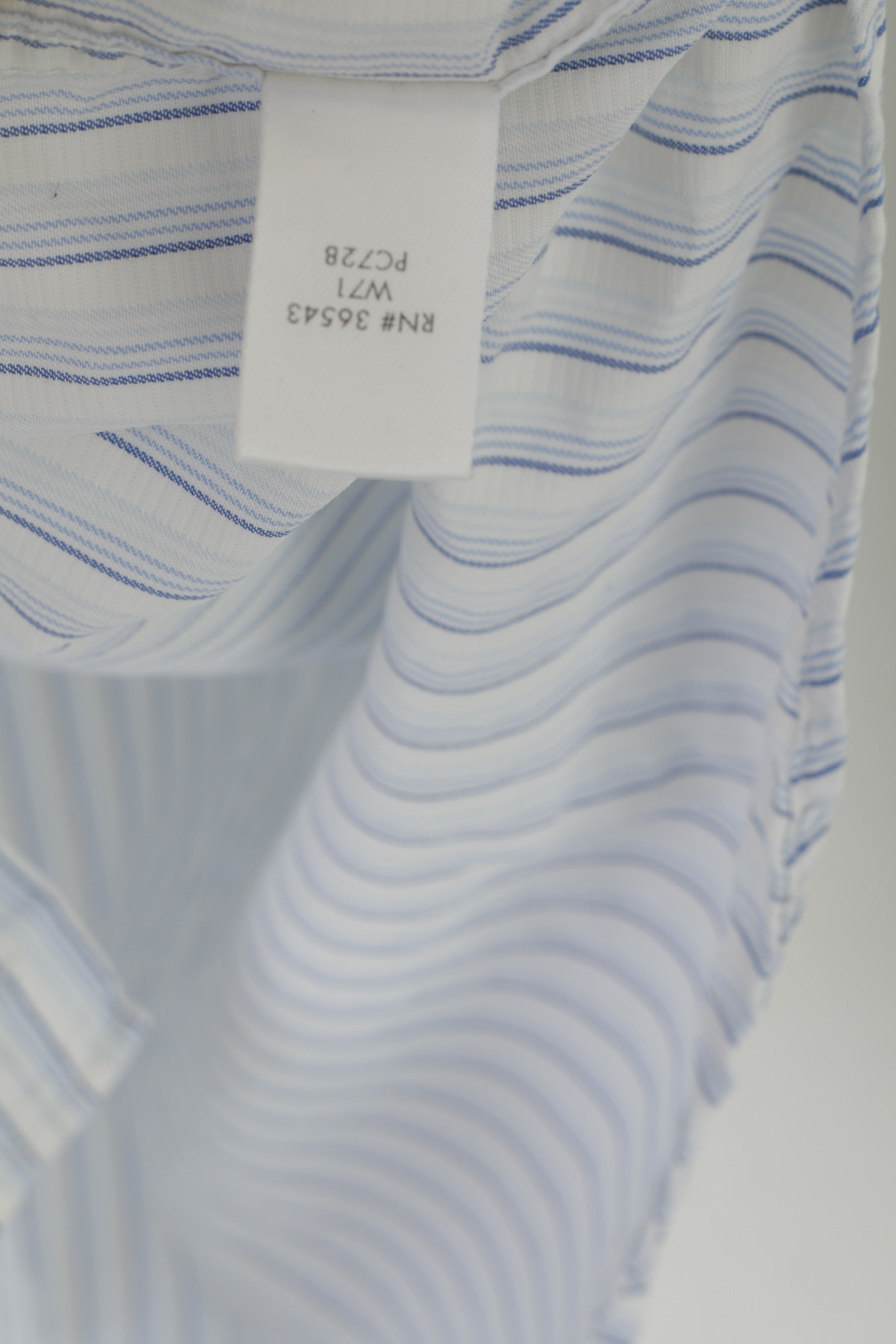 Calvin Klein Men L Casual Shirt White Blue Striped Cotton Long Sleeve Top