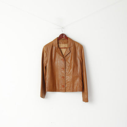 Vintage Femmes M Veste En Cuir Marron Simple Boutonnage Casual Blazer Top