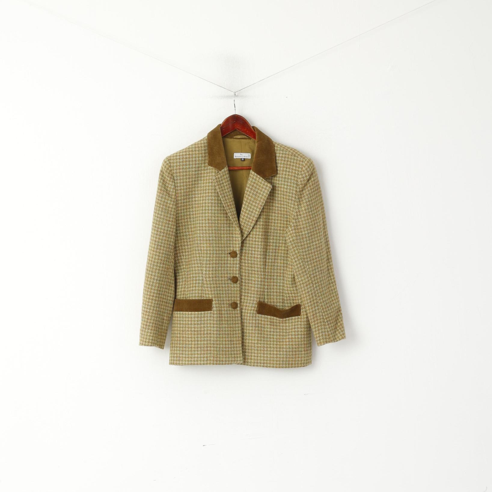 Bernadetta Alvini Giacca Donna 38 Blazer Verde Vintage Pied De Poule in Lana Mohair