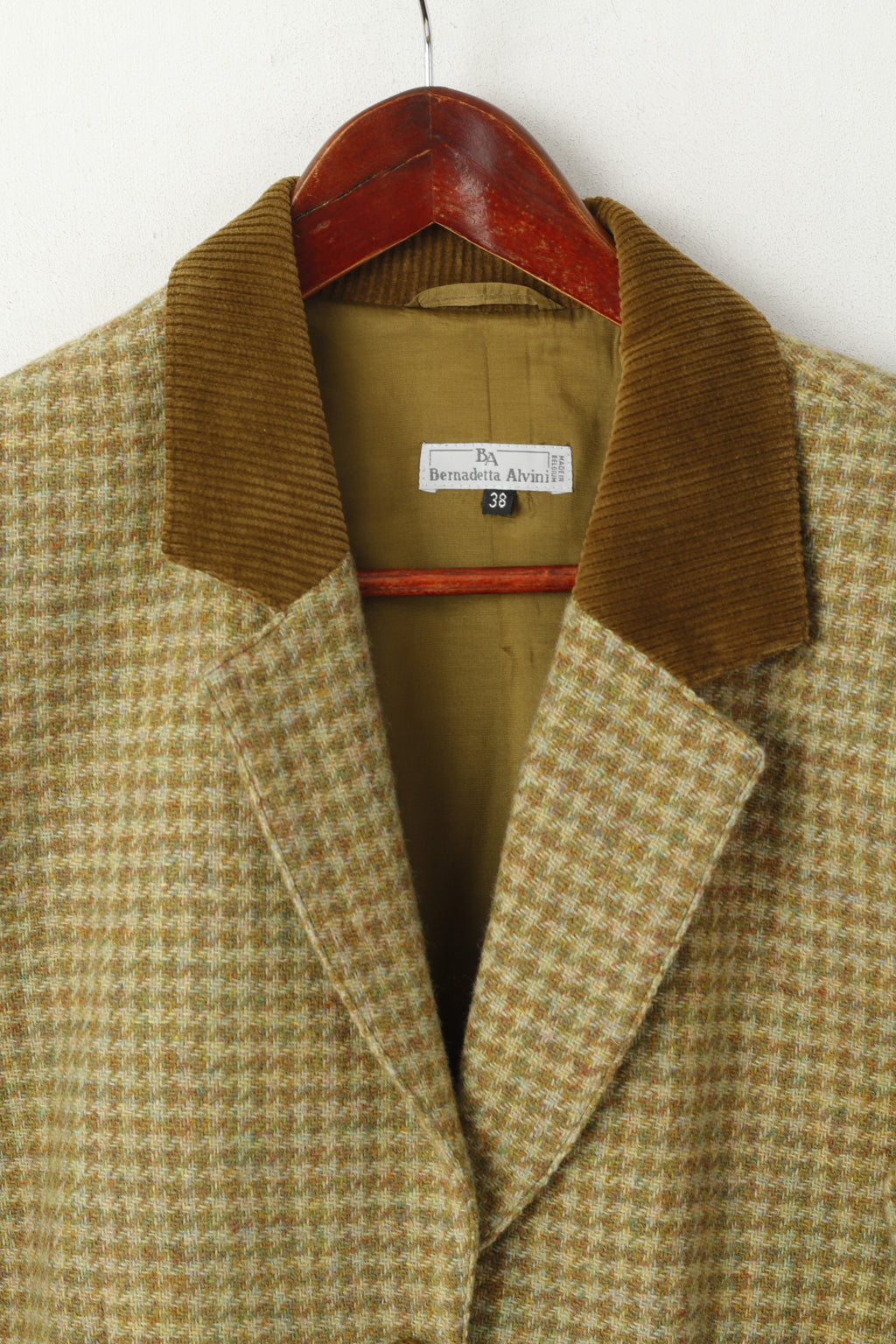 Bernadetta Alvini Giacca Donna 38 Blazer Verde Vintage Pied De Poule in Lana Mohair