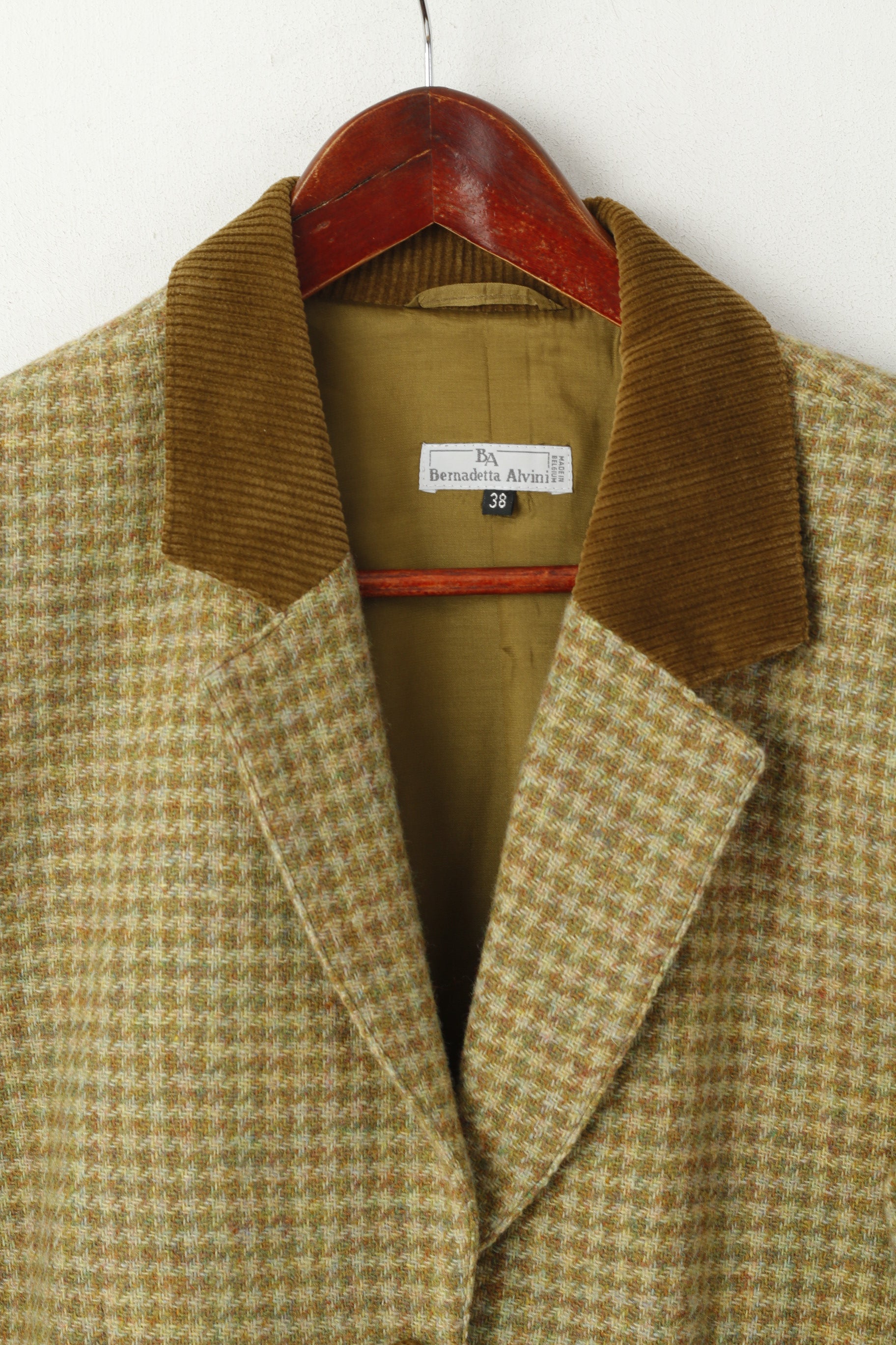 Bernadetta Alvini Giacca Donna 38 Blazer Verde Vintage Pied De Poule in Lana Mohair