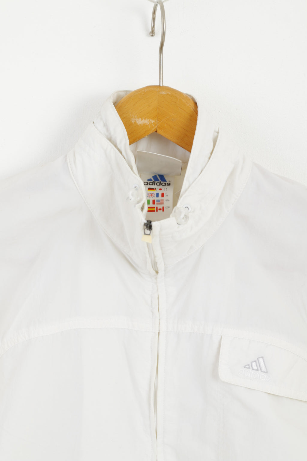 Adidas Women 10 M Pullover Jacket White Nylon Vintage Retro '00 Top