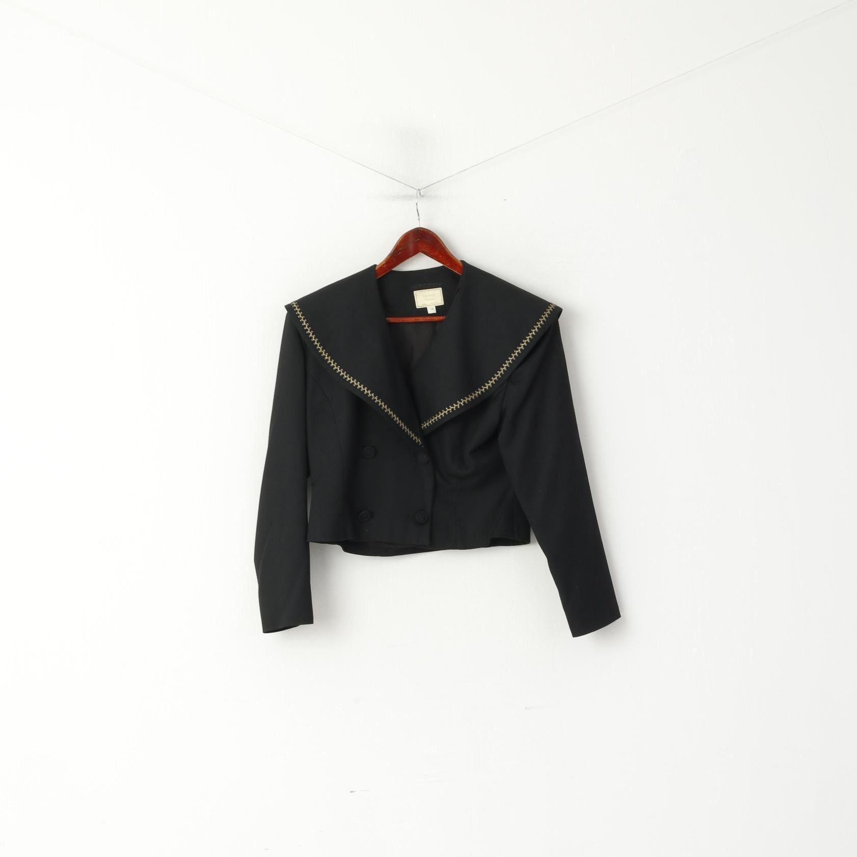 Charlotte Halton Femmes 14 M Blazer Noir Veste À Double Boutonnage À Col Court