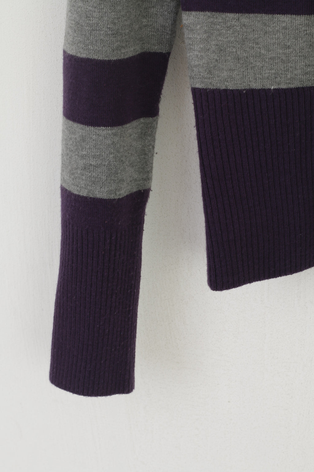 Lacoste Femmes M Jumper Gris Violet Rayé Court Stretch Col V Pull