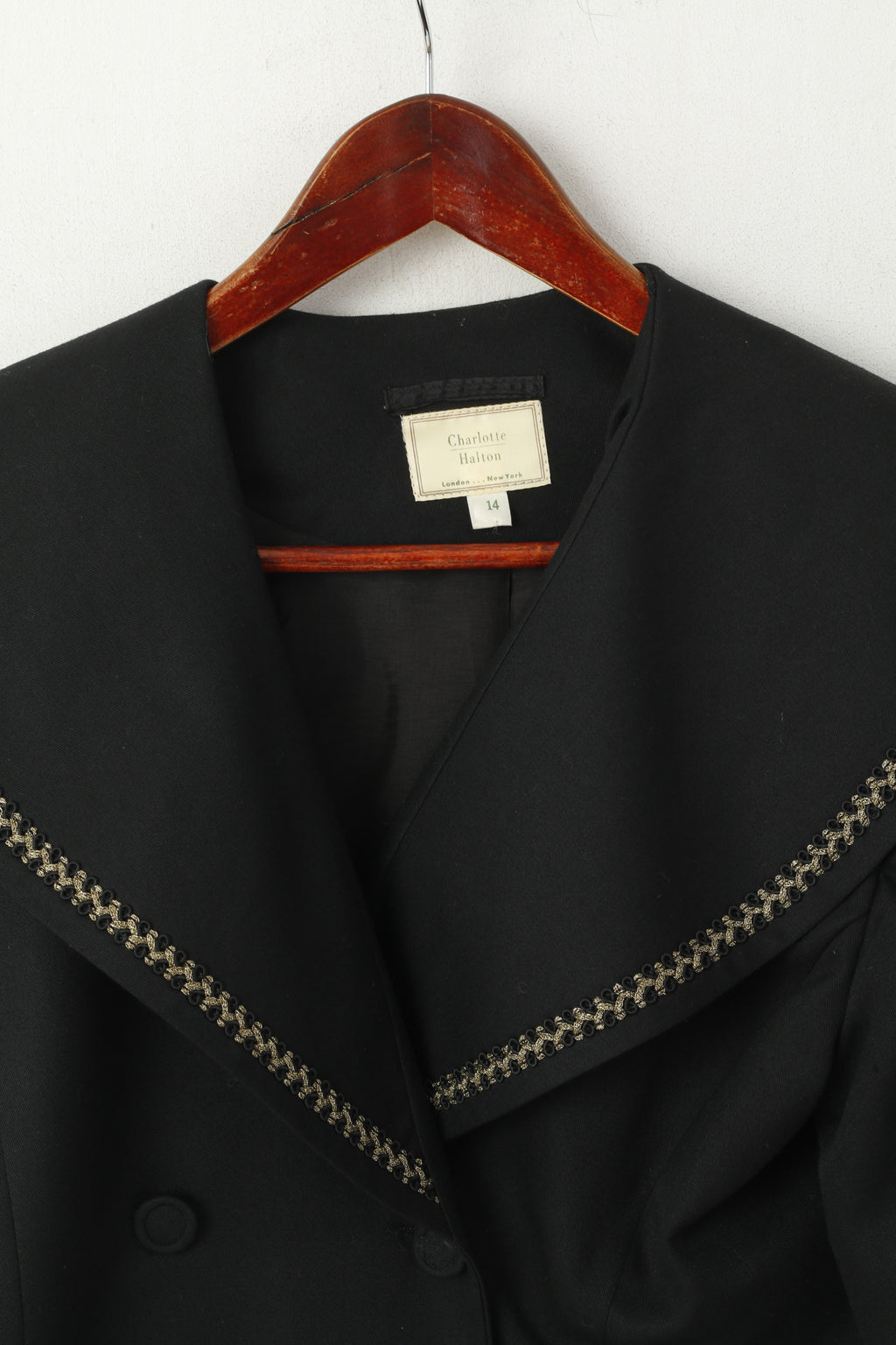 Charlotte Halton Femmes 14 M Blazer Noir Veste À Double Boutonnage À Col Court