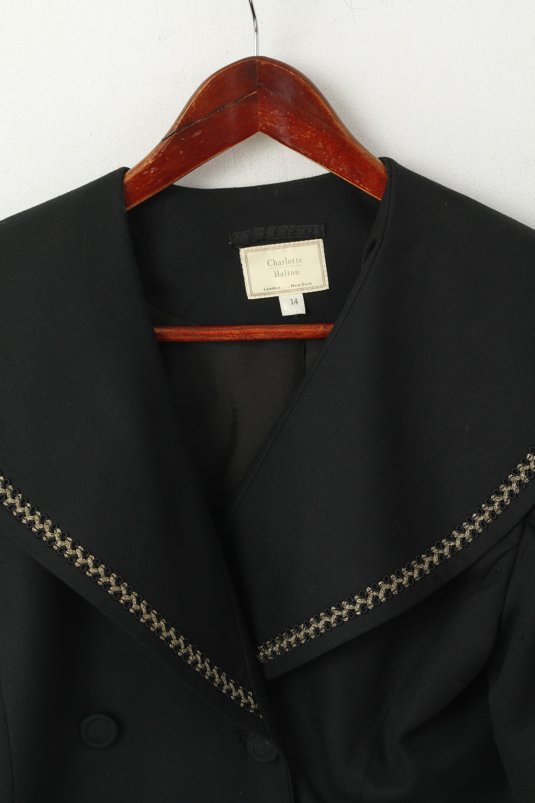 Charlotte Halton Femmes 14 M Blazer Noir Veste À Double Boutonnage À Col Court