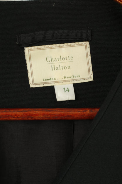 Charlotte Halton Women 14 M Blazer Black Cropped Collared Double Breasted Jacket