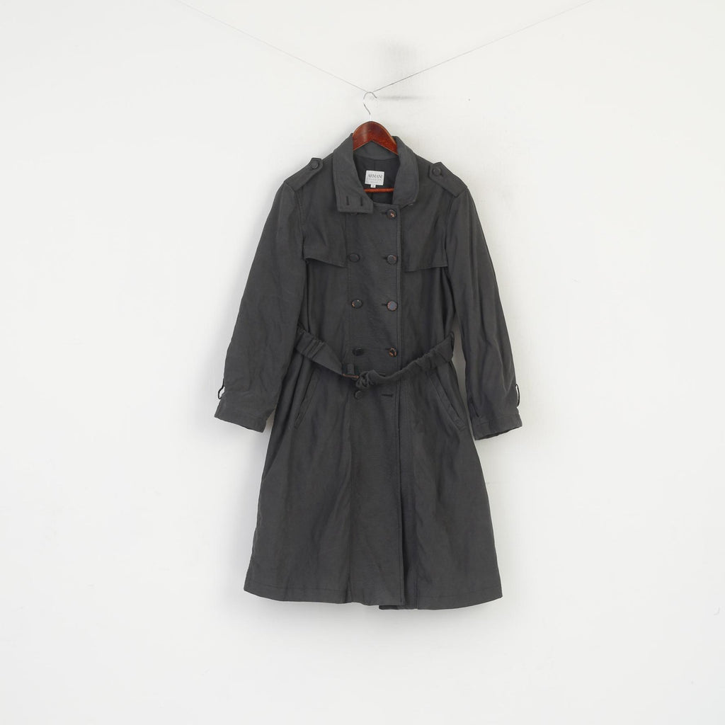 Armani Collezioni Femmes 40 M Manteau Gris Vintage Rembourré Ceinturé Classique Trench