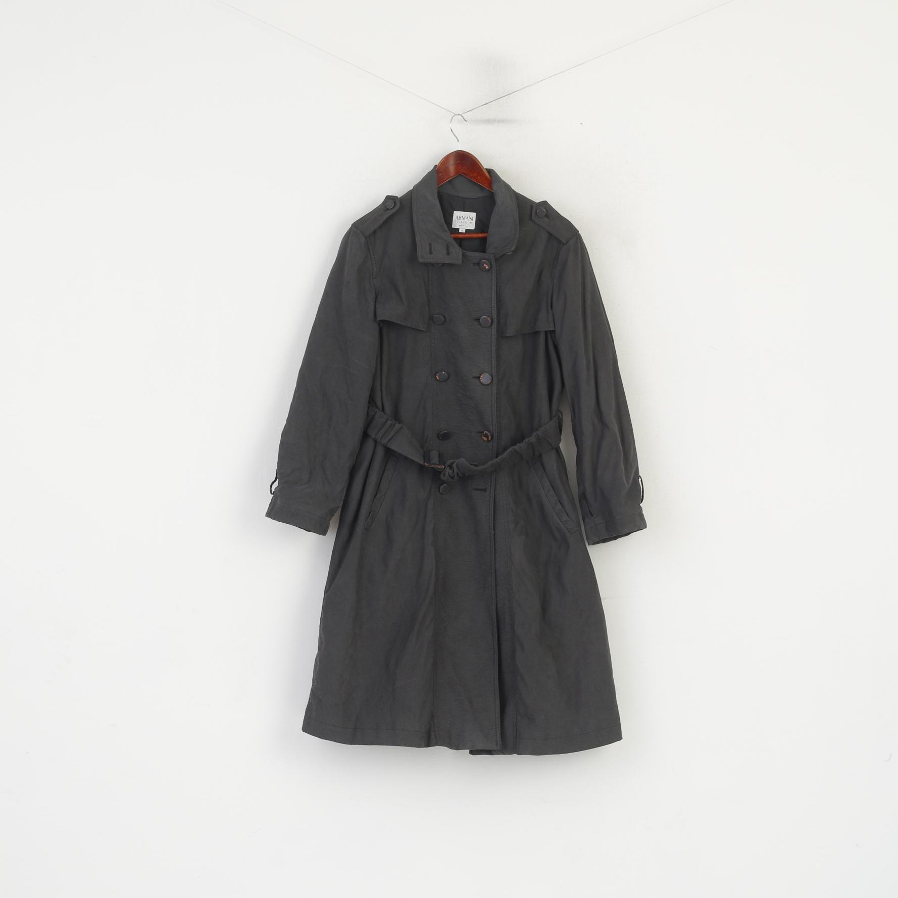 Armani Collezioni Femmes 40 M Manteau Gris Vintage Rembourré Ceinturé Classique Trench