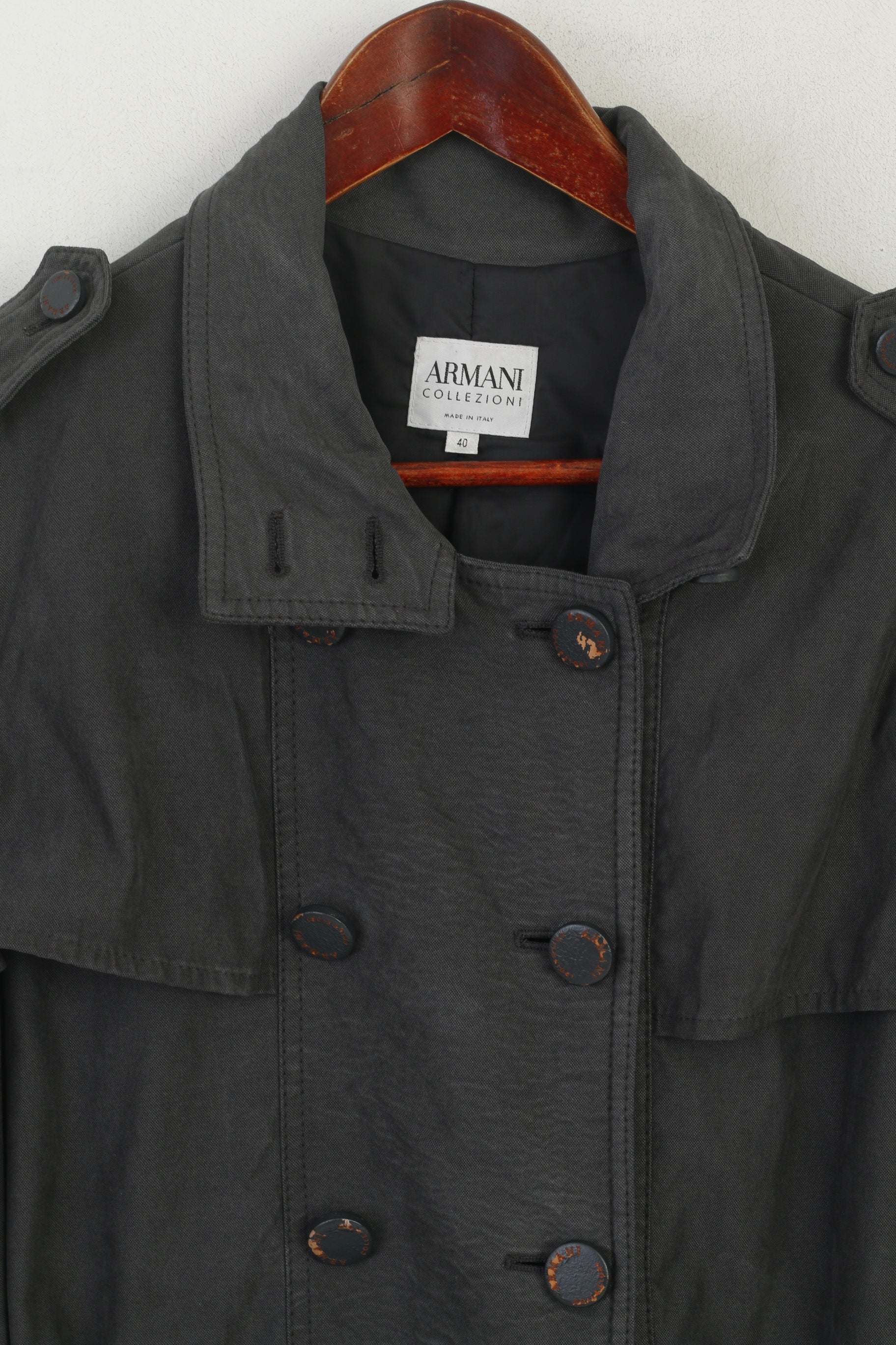 Armani Collezioni Femmes 40 M Manteau Gris Vintage Rembourré Ceinturé Classique Trench