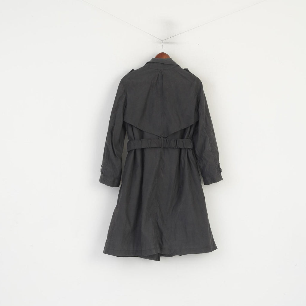 Armani Collezioni Femmes 40 M Manteau Gris Vintage Rembourré Ceinturé Classique Trench