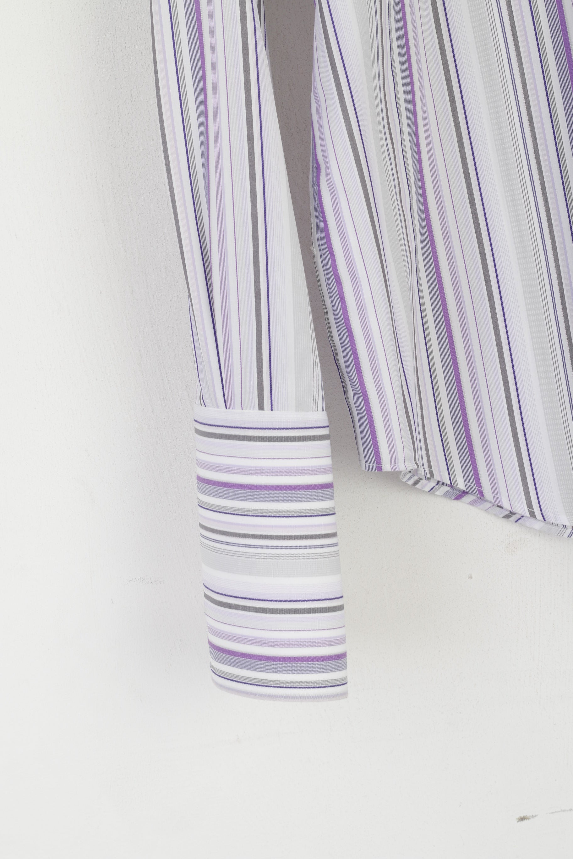 Jeff Banks Men 16 41 M Formal Shirt Purple Striped Cotton Tailored Fit Buttons Down Top