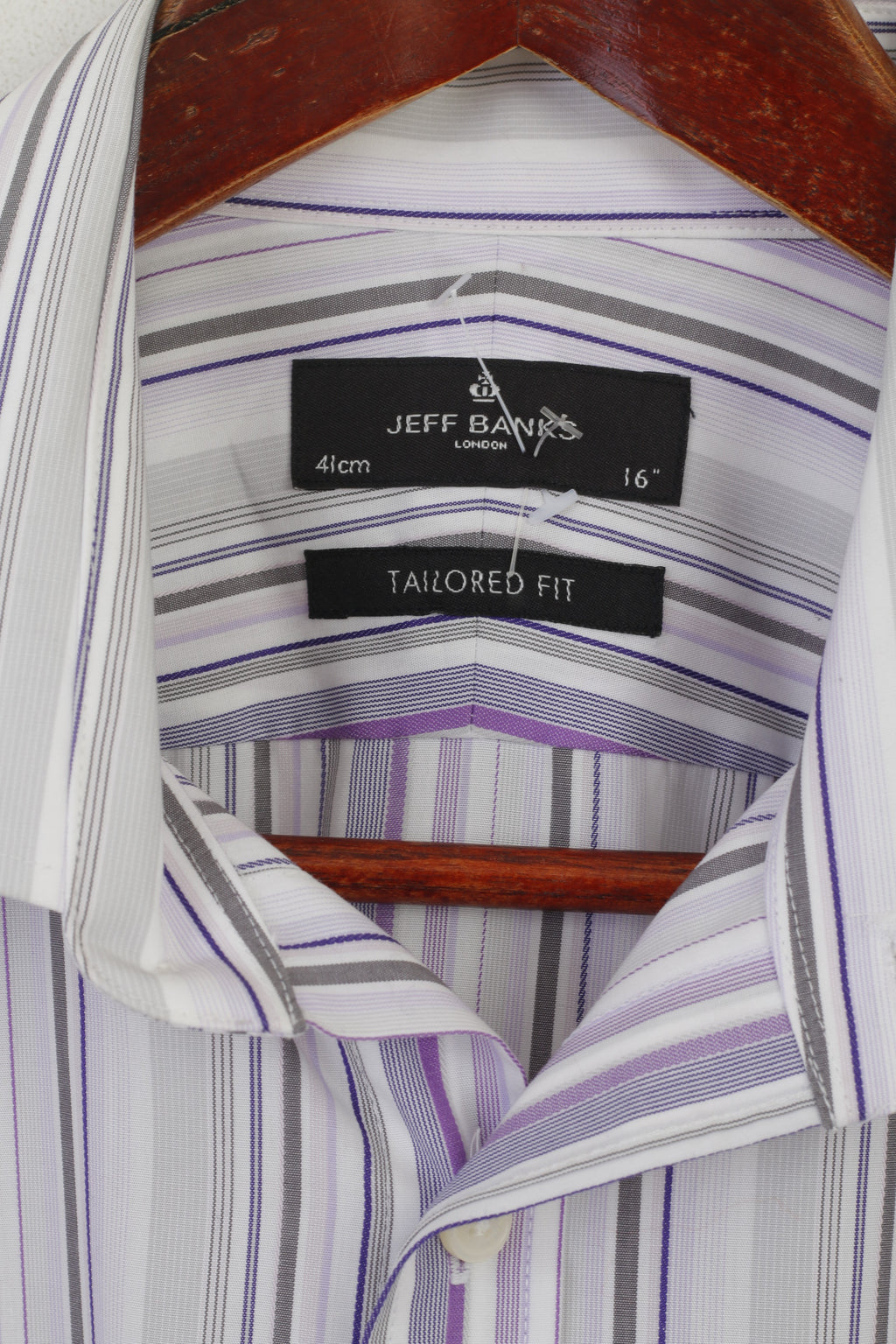 Jeff Banks Men 16 41 M Formal Shirt Purple Striped Cotton Tailored Fit Buttons Down Top