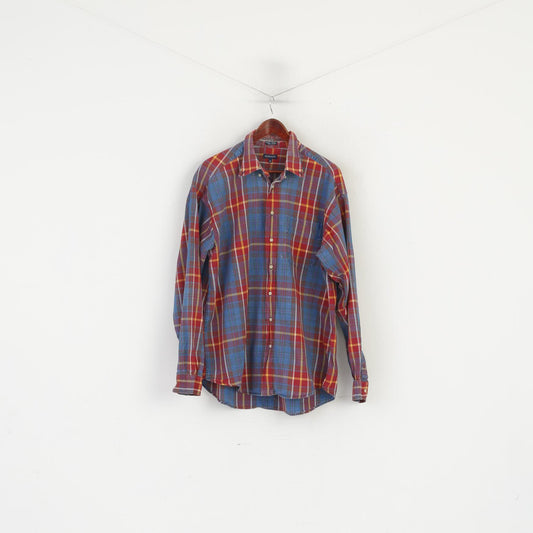 Gant Men XL Casual Shirt Red Faded Check Indigo Cotton Western Vintage Long Sleeve Top