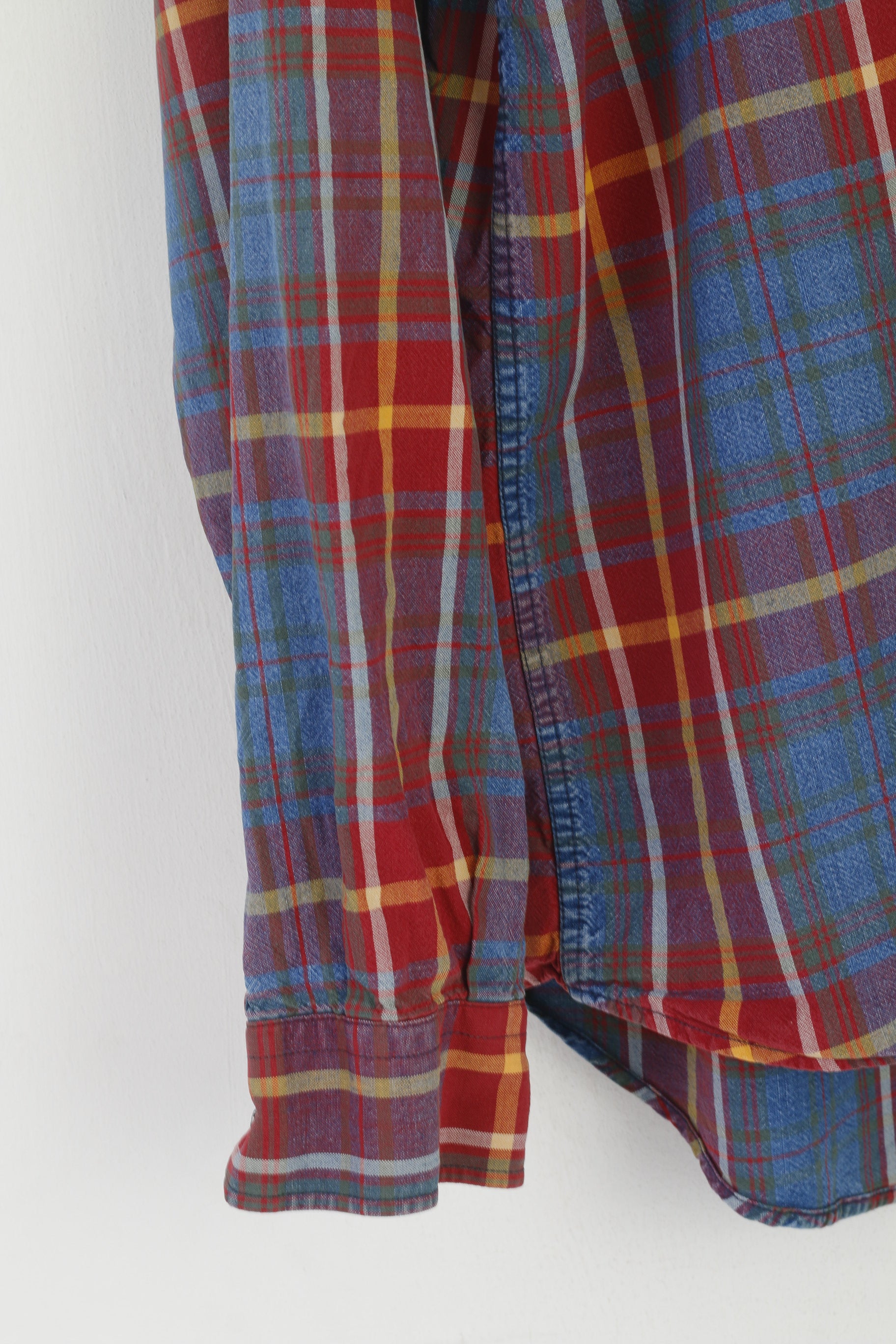 Gant Men XL Chemise décontractée Rouge Délavé Check Indigo Coton Western Vintage Haut à manches longues