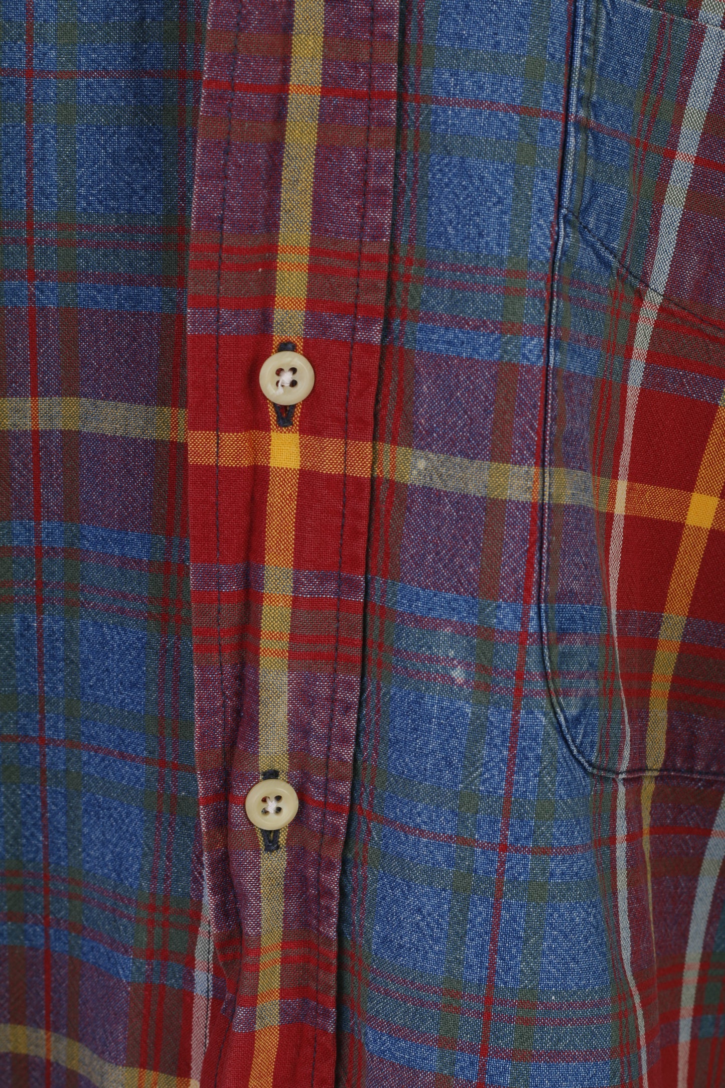 Gant Men XL Casual Shirt Red Faded Check Indigo Cotton Western Vintage Long Sleeve Top