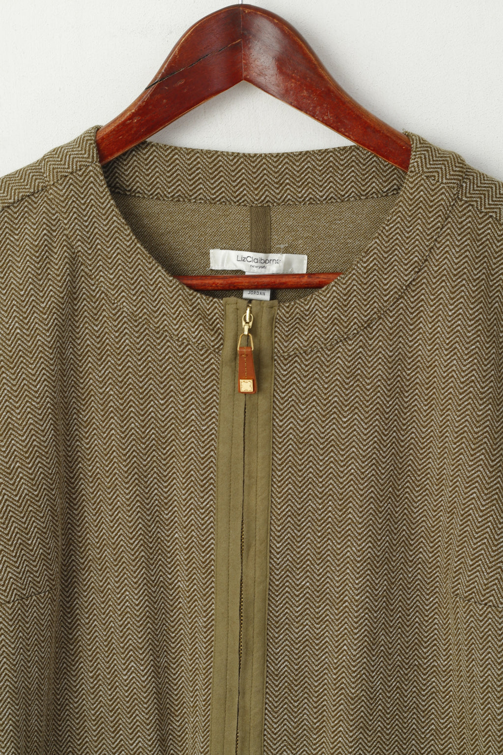 Liz Claiborne Women XS Jumper Green Zigzag Zip Up Pocket Classic Sweater