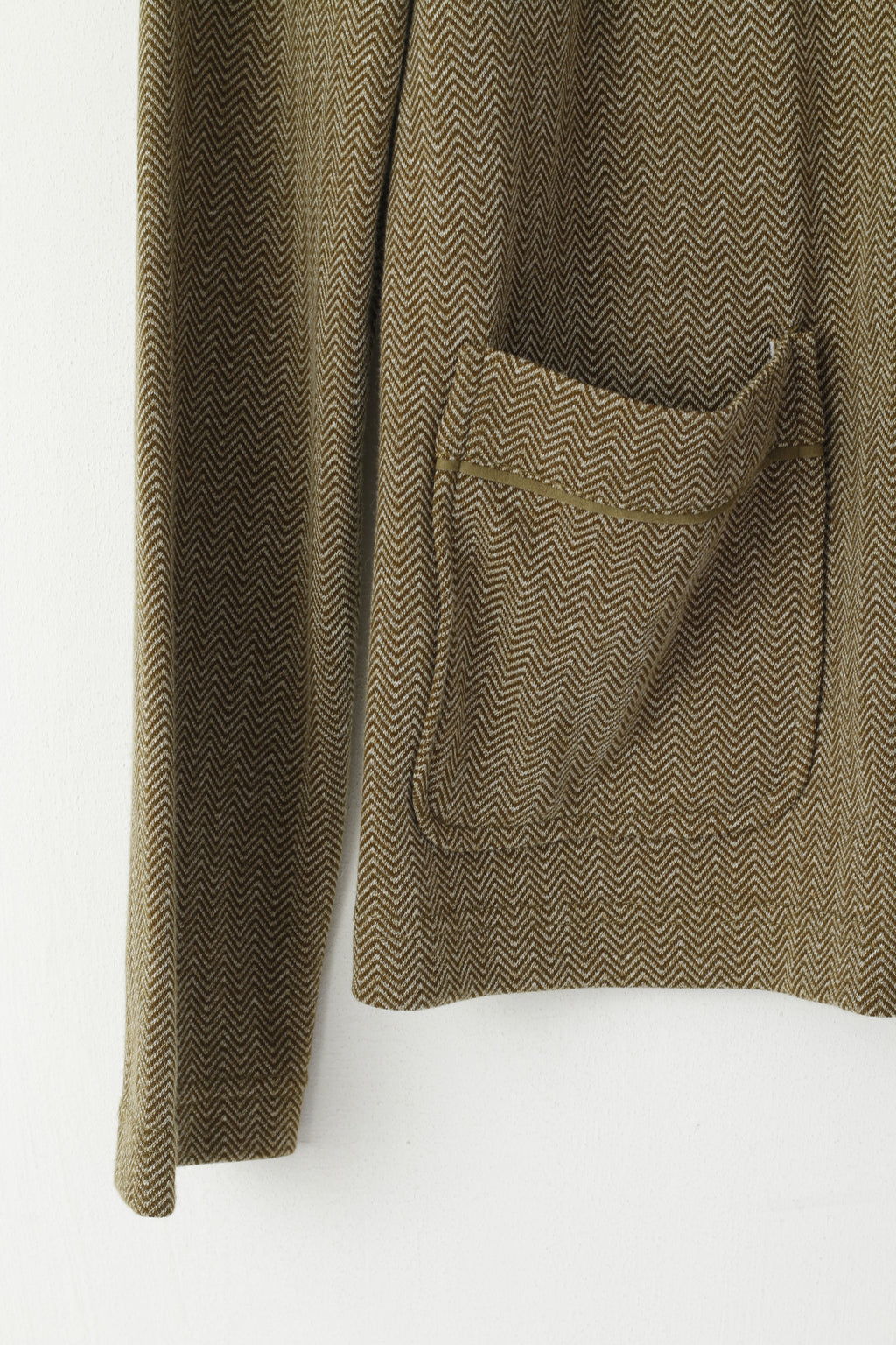 Liz Claiborne Women XS Jumper Green Zigzag Zip Up Pocket Classic Sweater