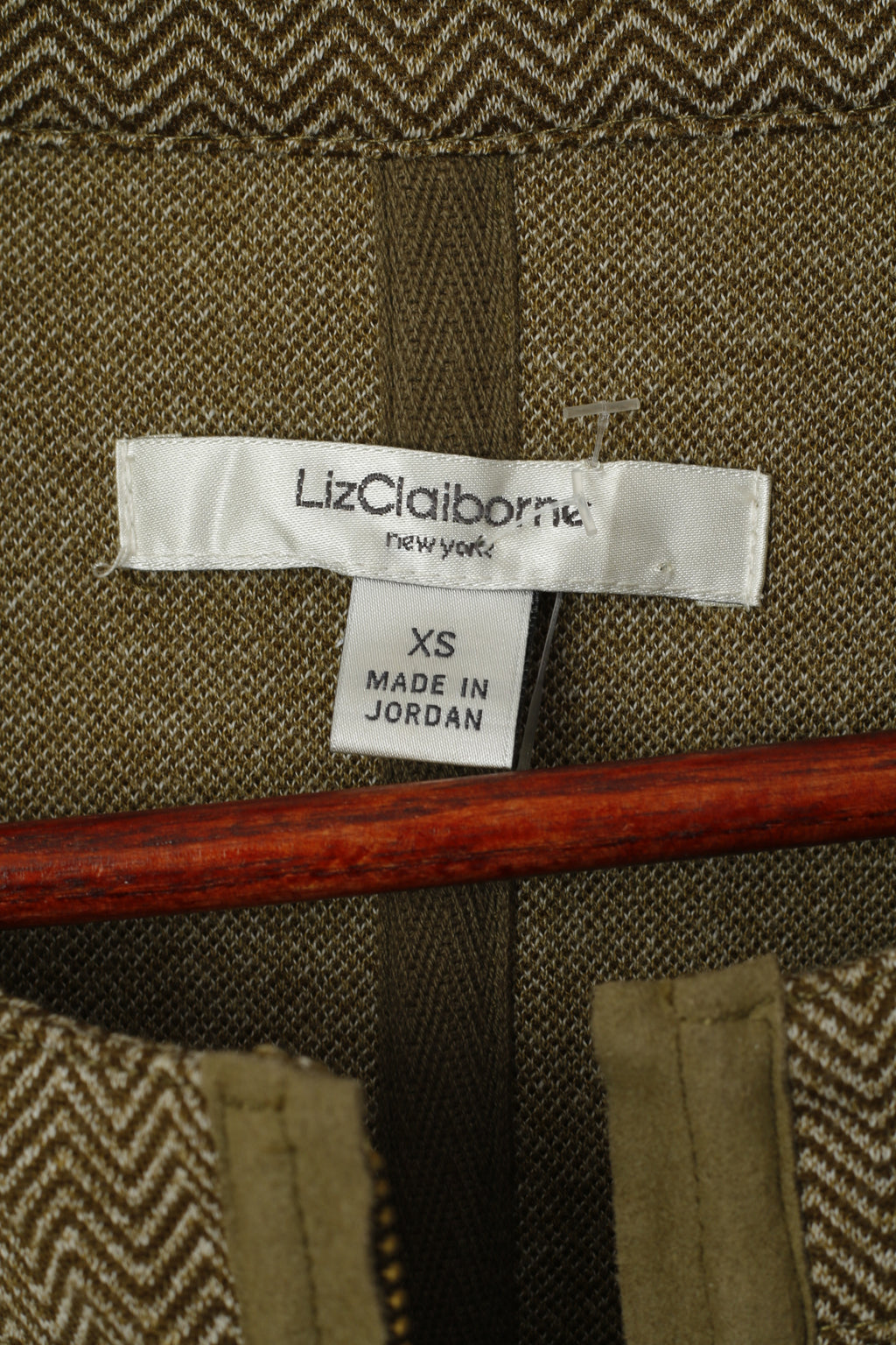 Liz Claiborne Women XS Jumper Green Zigzag Zip Up Pocket Classic Sweater