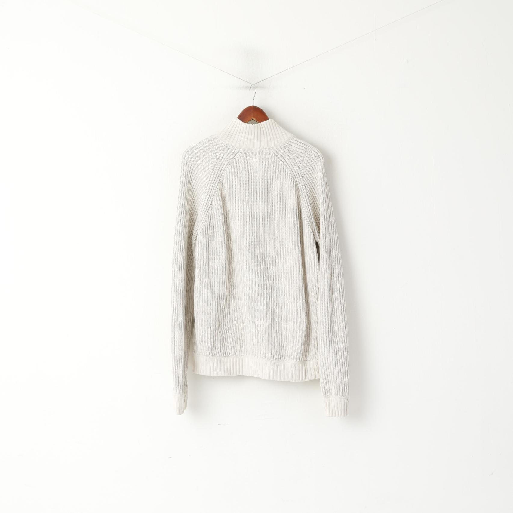 Polo Jeans Company Men XXL Sweater Beige Cotton Stretch Full Zipper Classic Top