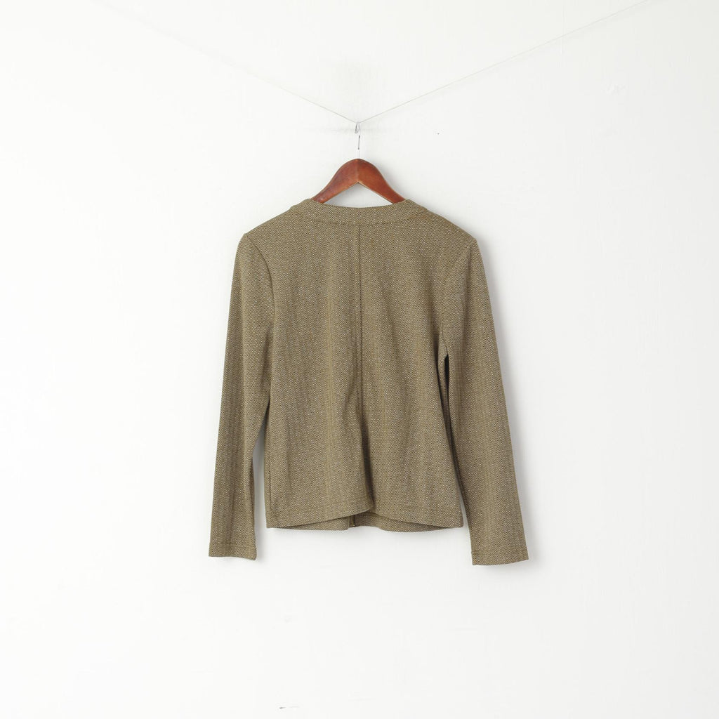 Liz Claiborne Women XS Jumper Green Zigzag Zip Up Pocket Classic Sweater