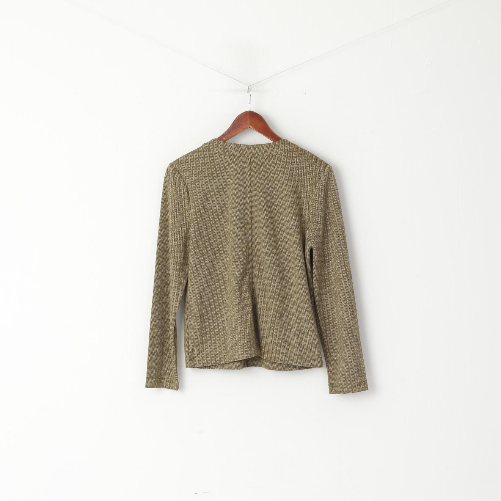 Liz Claiborne Women XS Jumper Green Zigzag Zip Up Pocket Classic Sweater