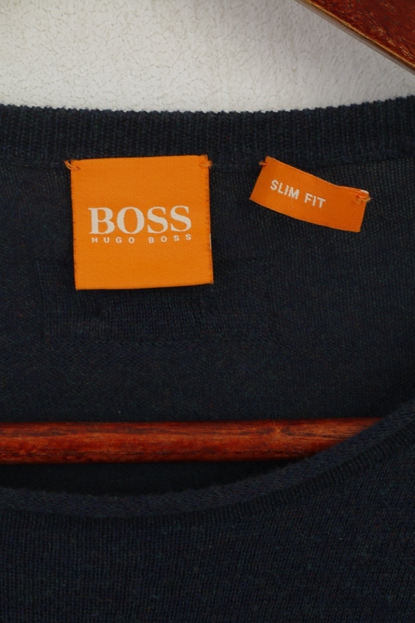 Hugo Boss Men M Jumper Navy Maglione girocollo in cotone morbido sottile slim fit