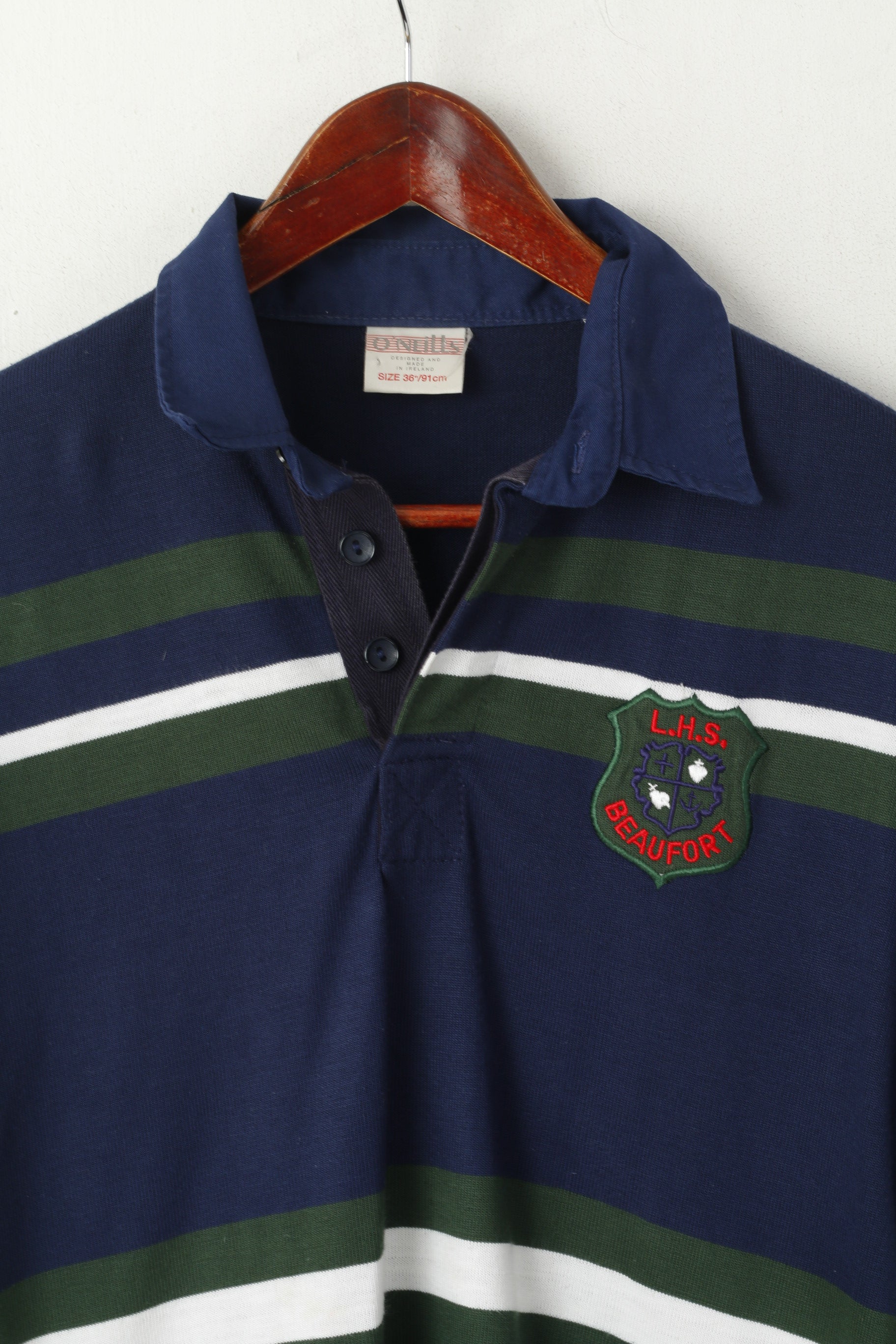 O'Neills Hommes 36" S Polo Marine LHS Beaufort Rayé Manches Longues Haut Pull