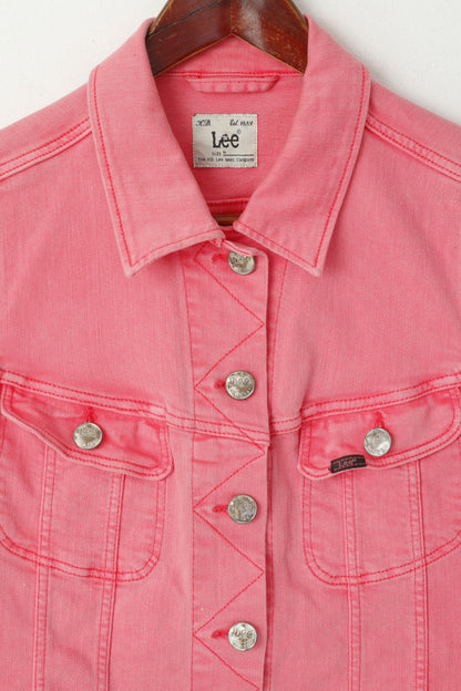 Lee Women M Denim Vest Pink Cotton Stretch Buttoned Sleeveless Rider Top