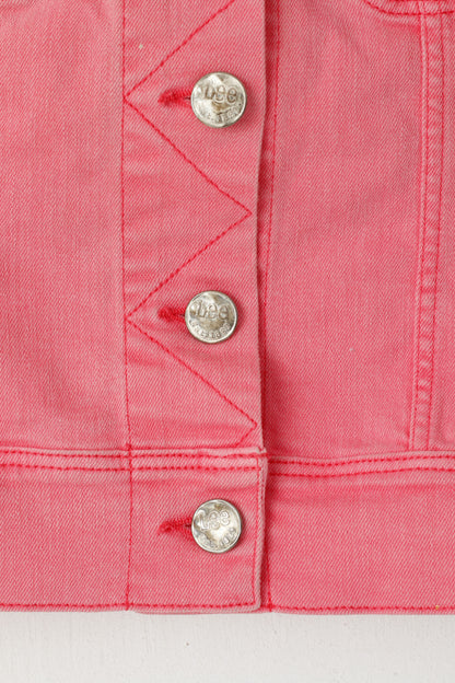 Lee Women M Denim Vest Pink Cotton Stretch Buttoned Sleeveless Rider Top