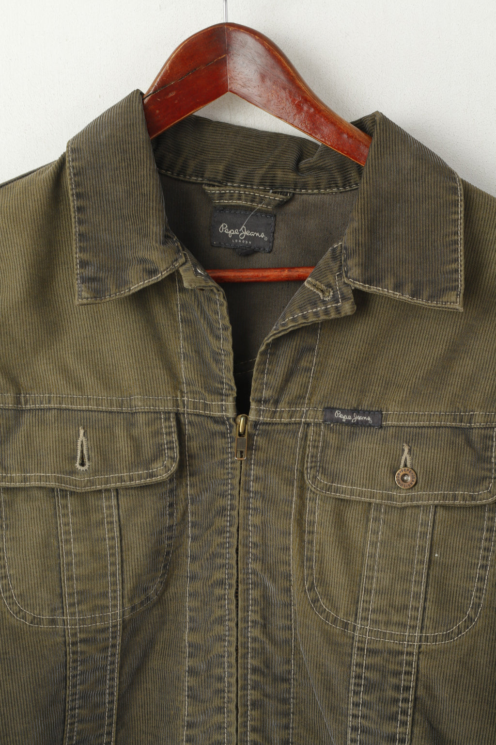 Pepe Jeans Donna L (M) Giacca di jeans Top con toppe con cerniera intera in cotone verde