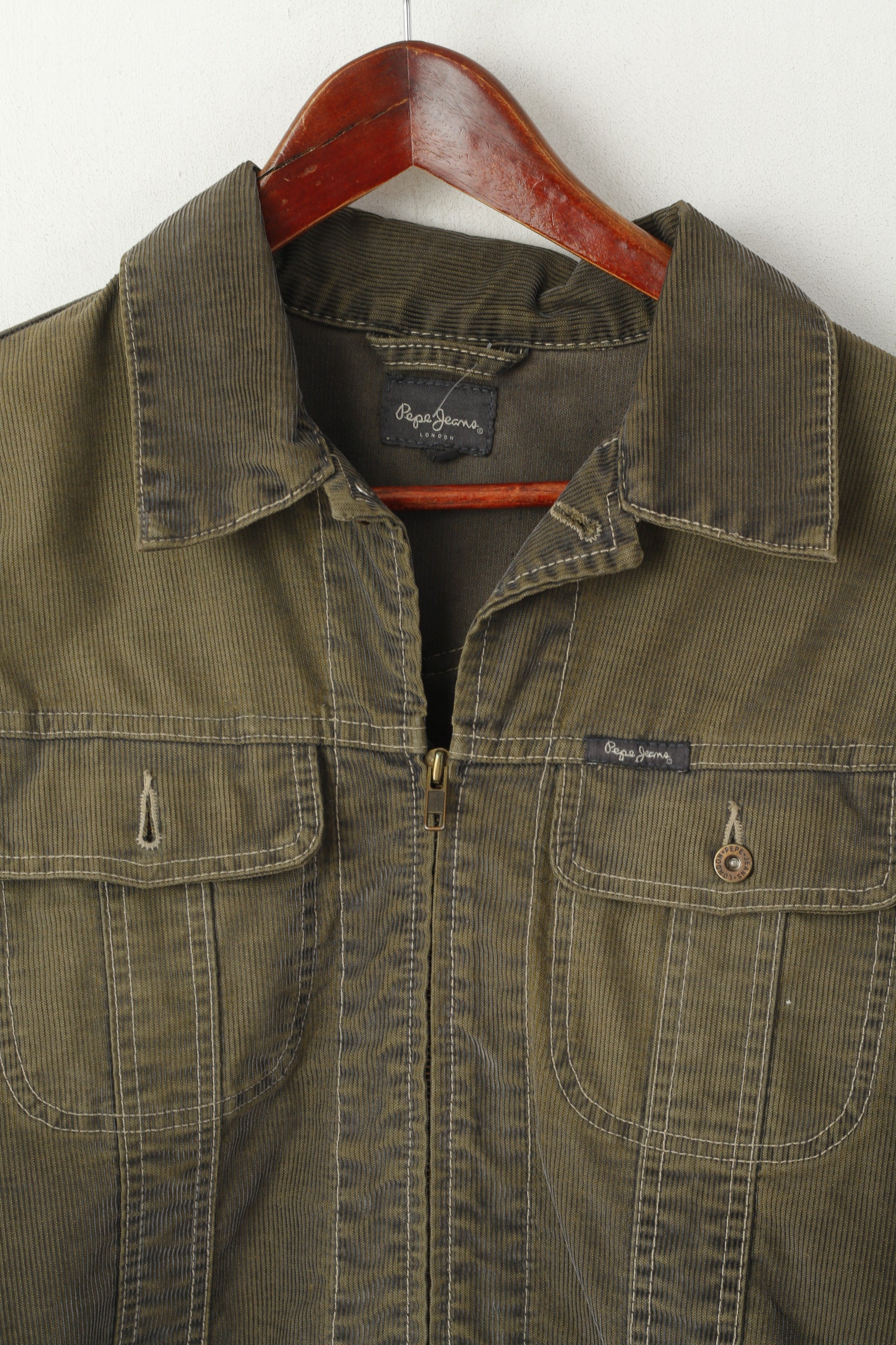 Pepe Jeans Donna L (M) Giacca di jeans Top con toppe con cerniera intera in cotone verde