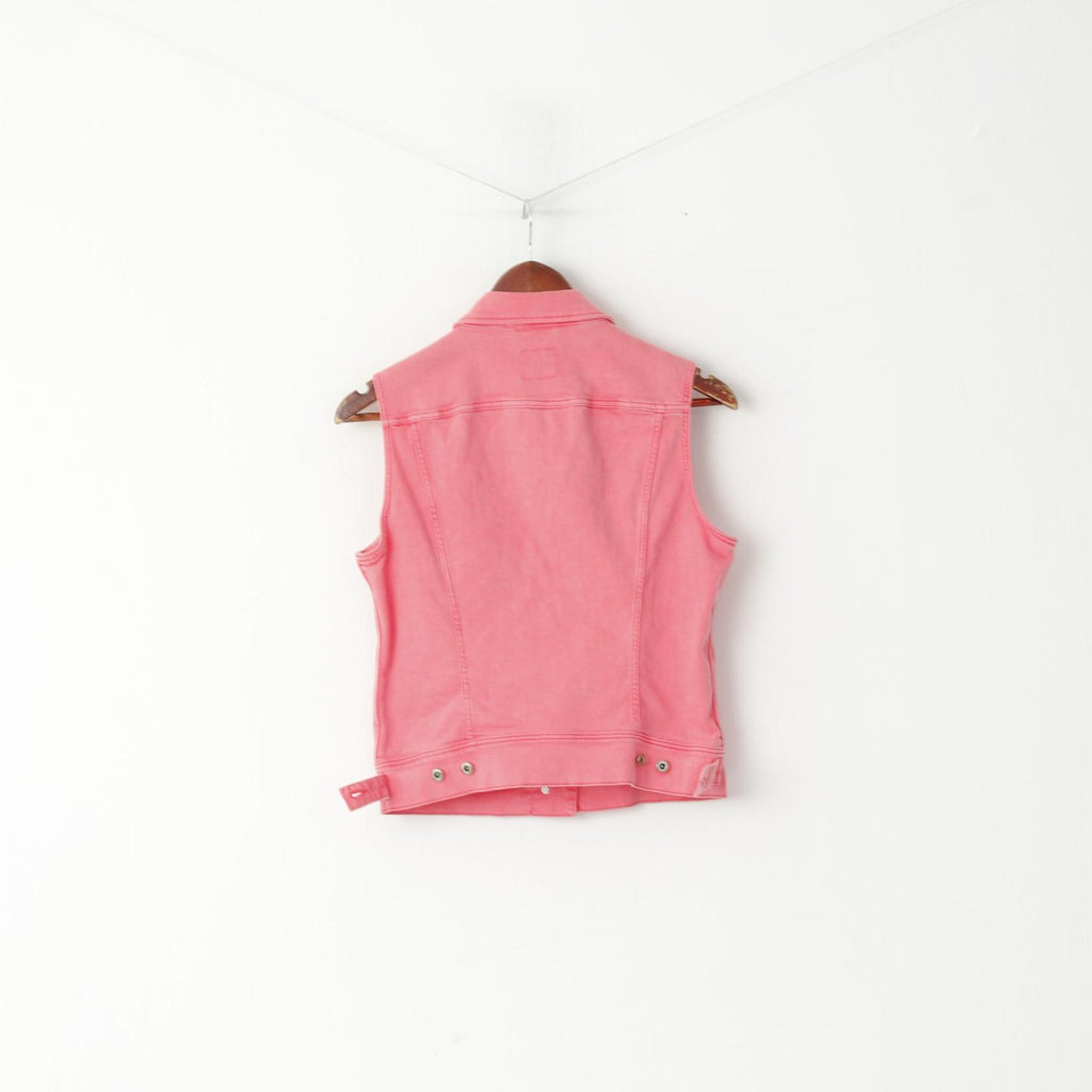 Lee Women M Denim Vest Pink Cotton Stretch Buttoned Sleeveless Rider Top