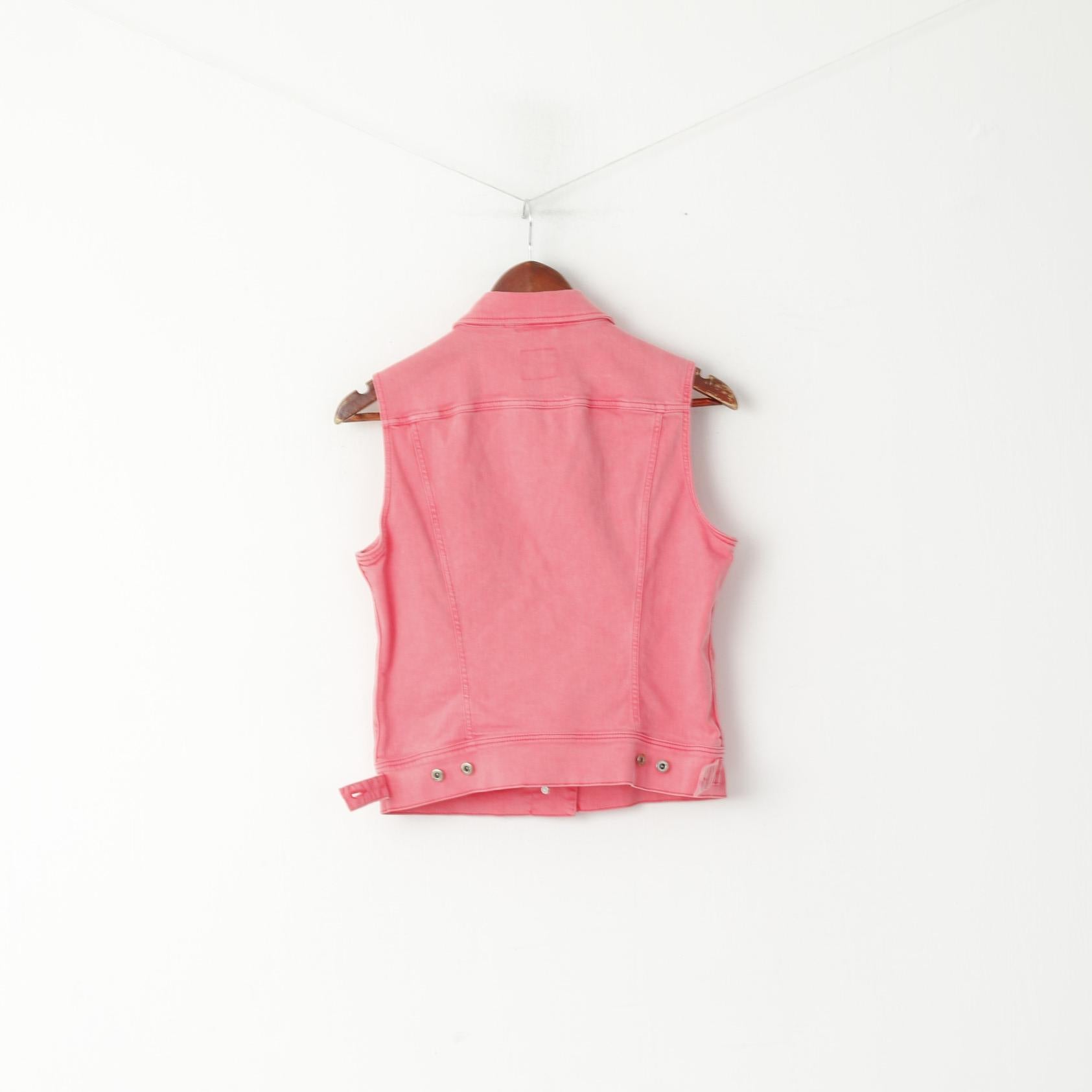 Lee Women M Denim Vest Pink Cotton Stretch Buttoned Sleeveless Rider Top