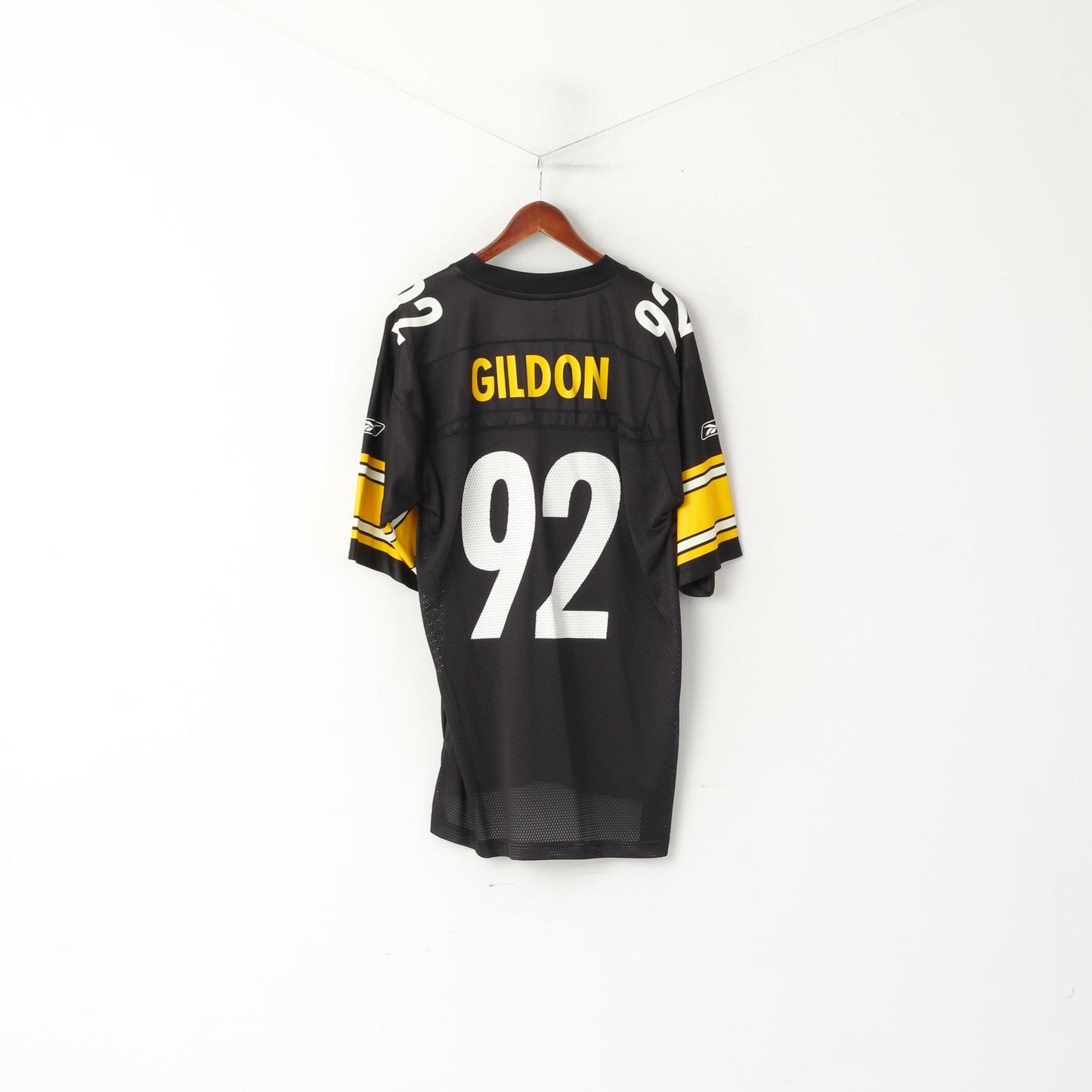 Reebok NFL Men M Shirt Black Nylon Mesh Steelers League 92 Gildon Jersey Top