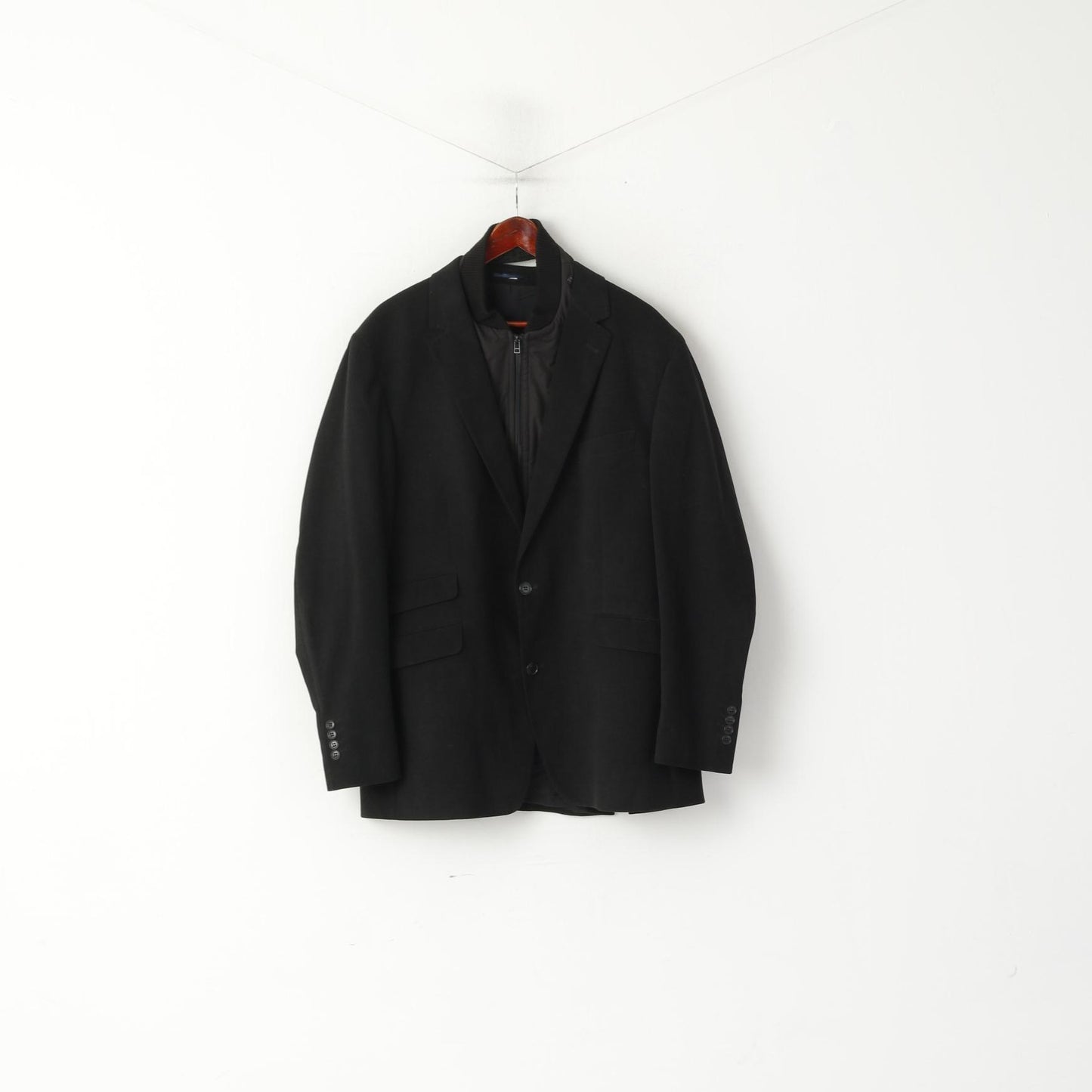 J. Philipp Belara Men 58 XL Blazer Black 2w1 Funel Neck Single Breasted Jacket