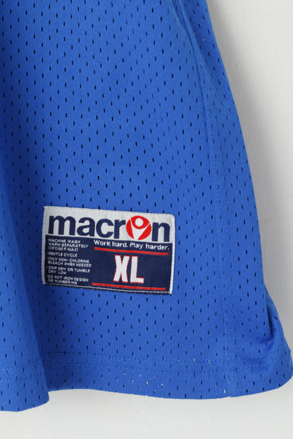 Macron Hommes XL Sans Manches Bleu Maille Col V Sport Basketball Qmul #22 Greenwood Top