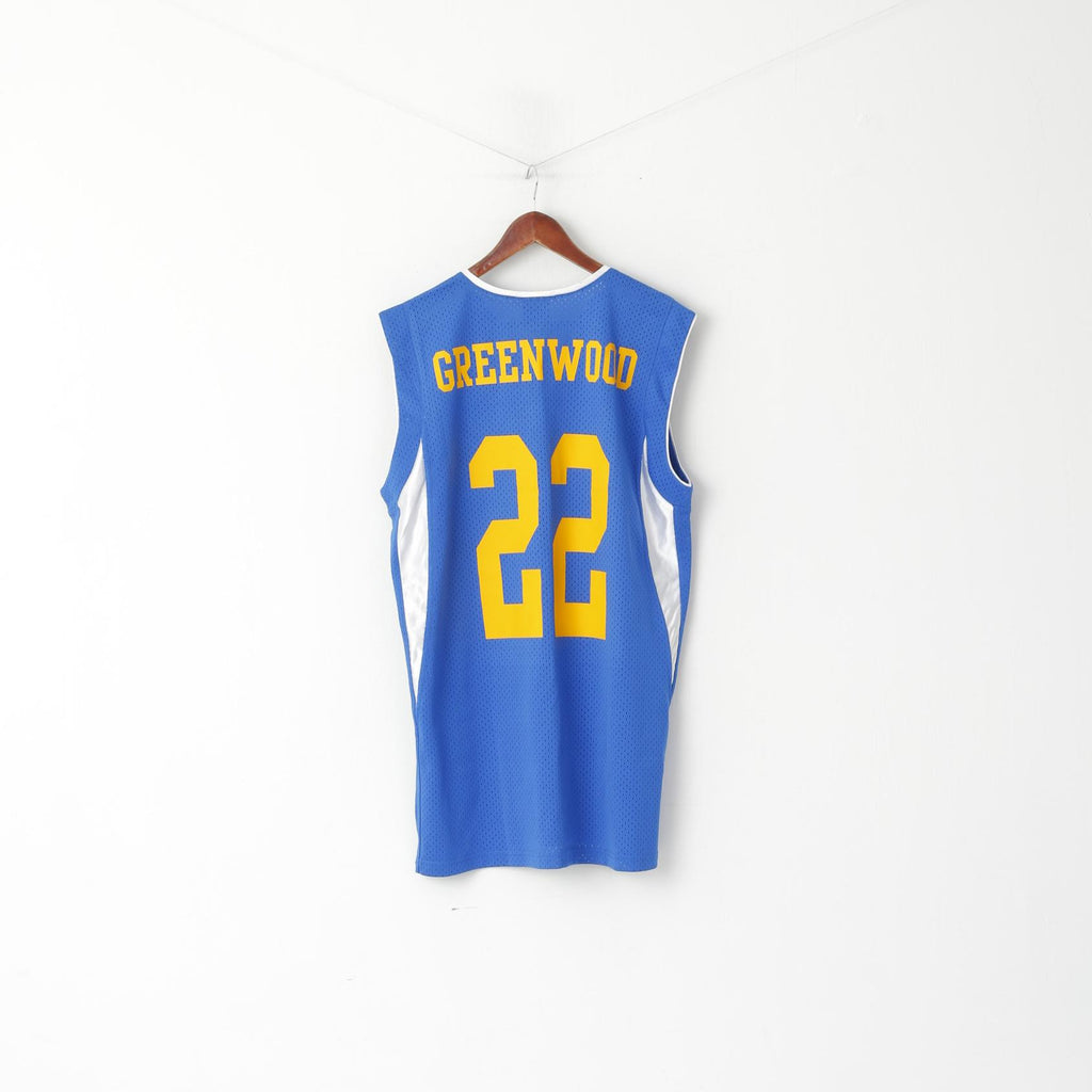 Macron Uomo XL senza maniche in rete blu con scollo a V Sport Basket Qmul #22 Greenwood Top